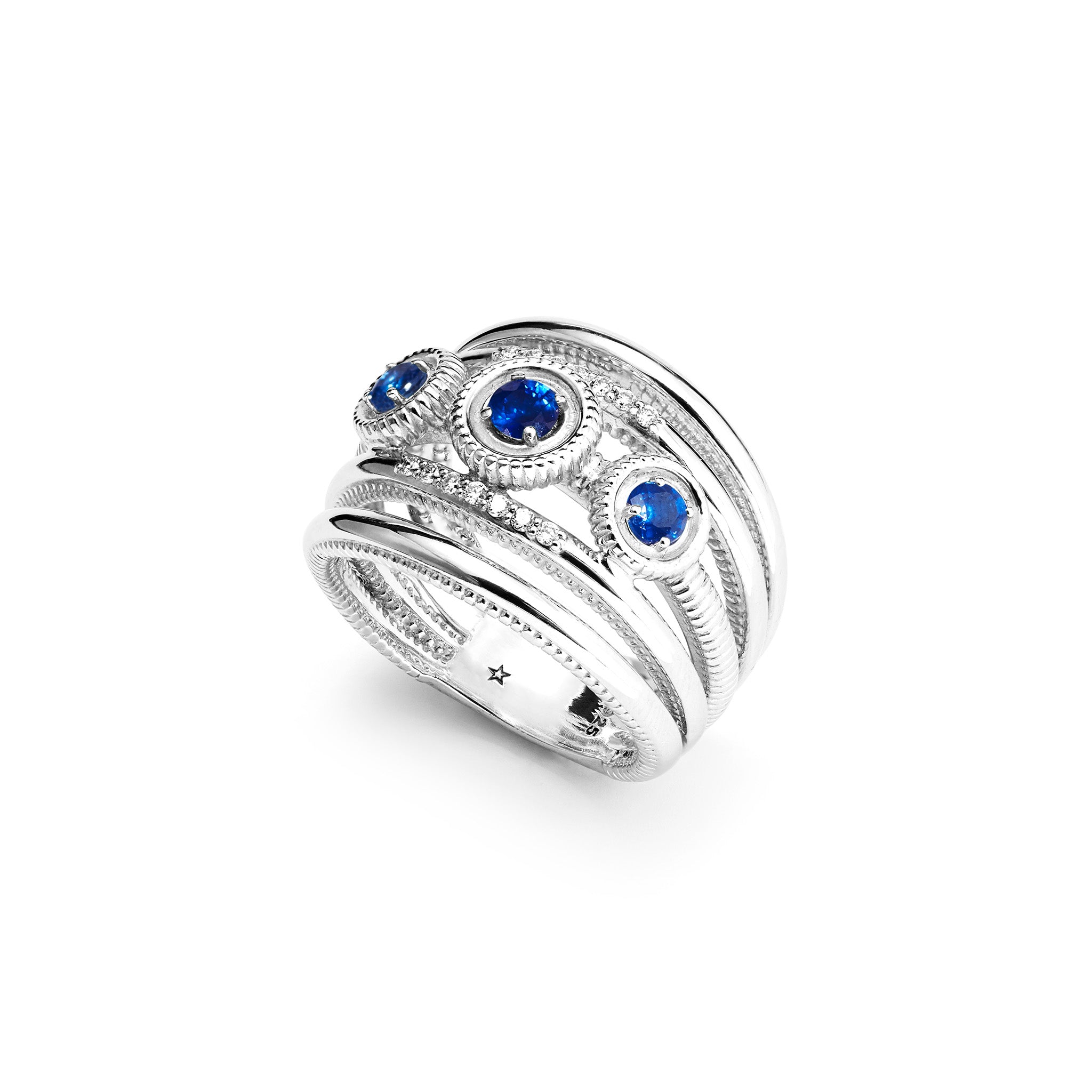 Max Band Ring with Blue Sapphire and Diamonds
