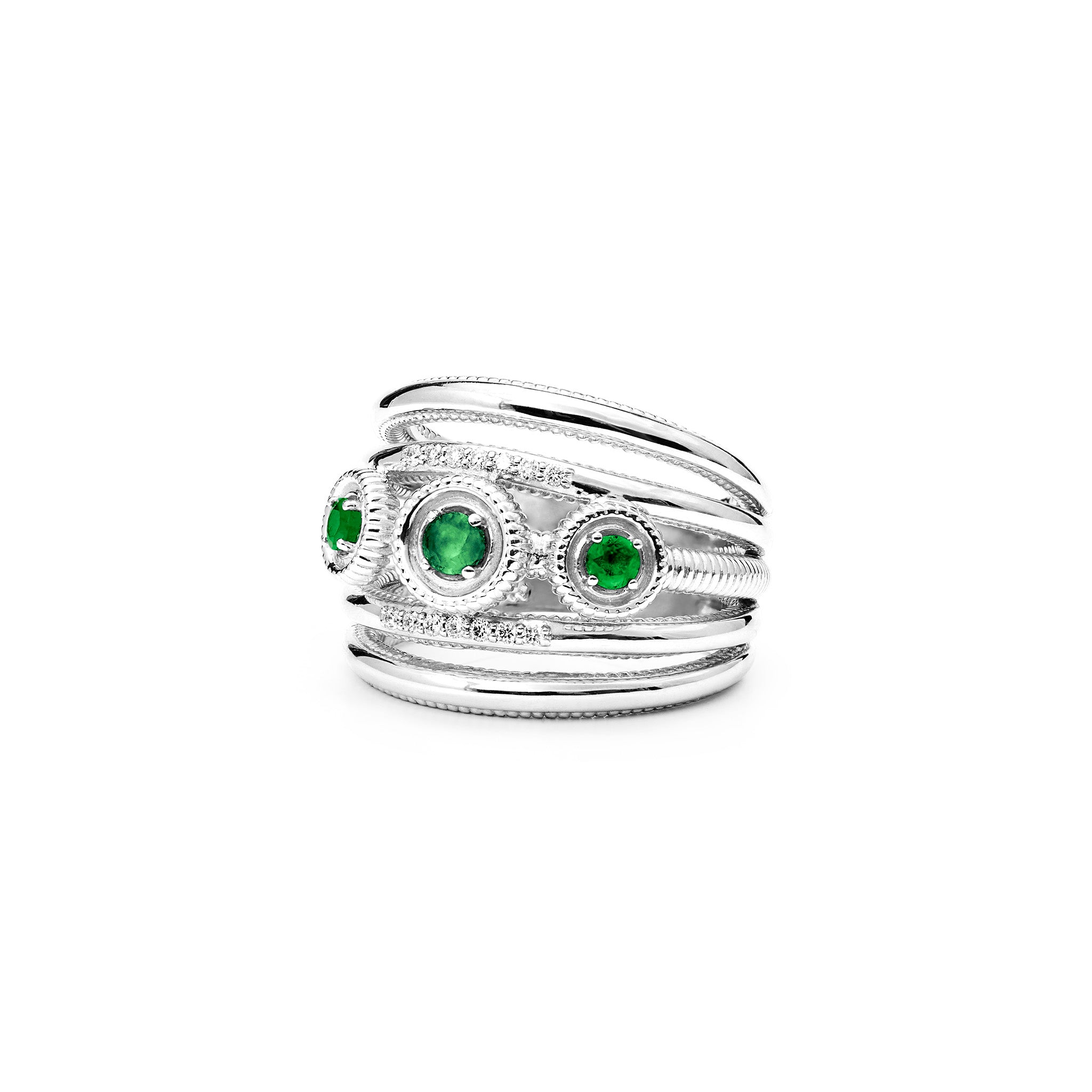 Max Band Ring with Emerald and Diamonds