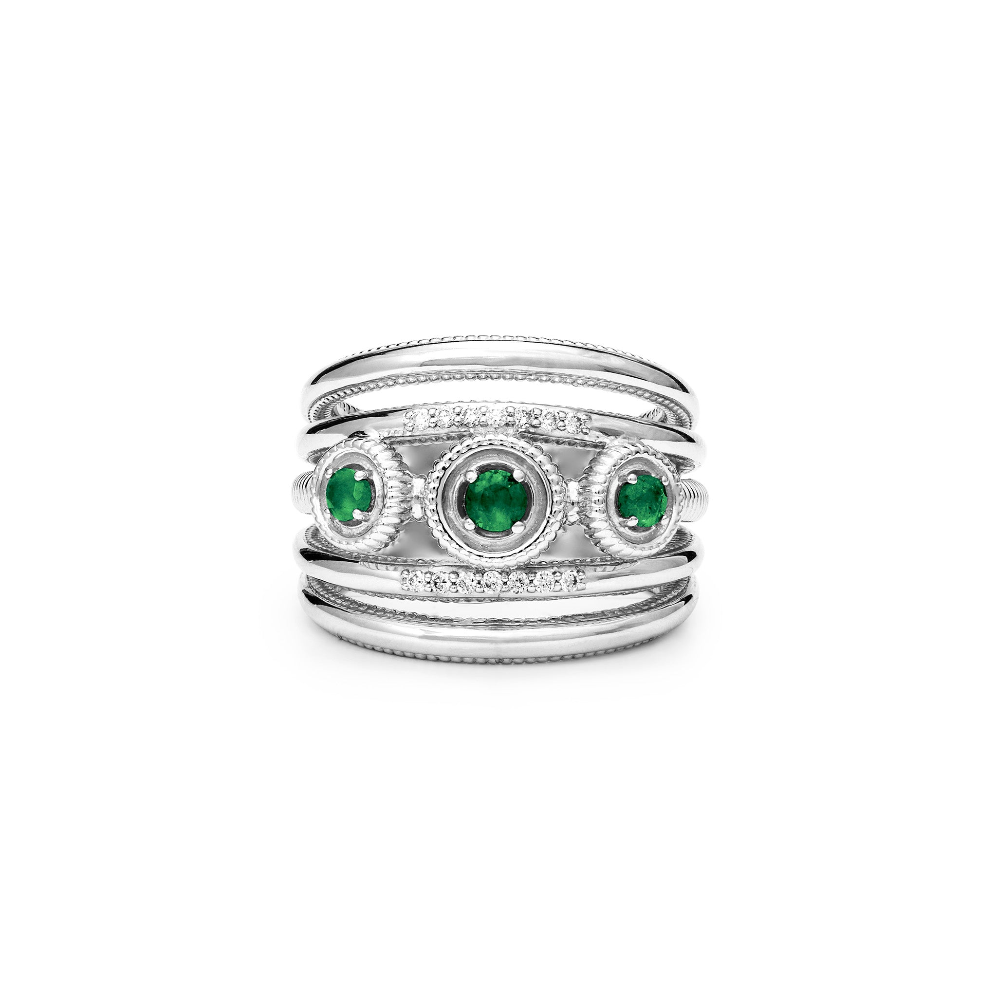 Max Band Ring With Emerald And Diamonds