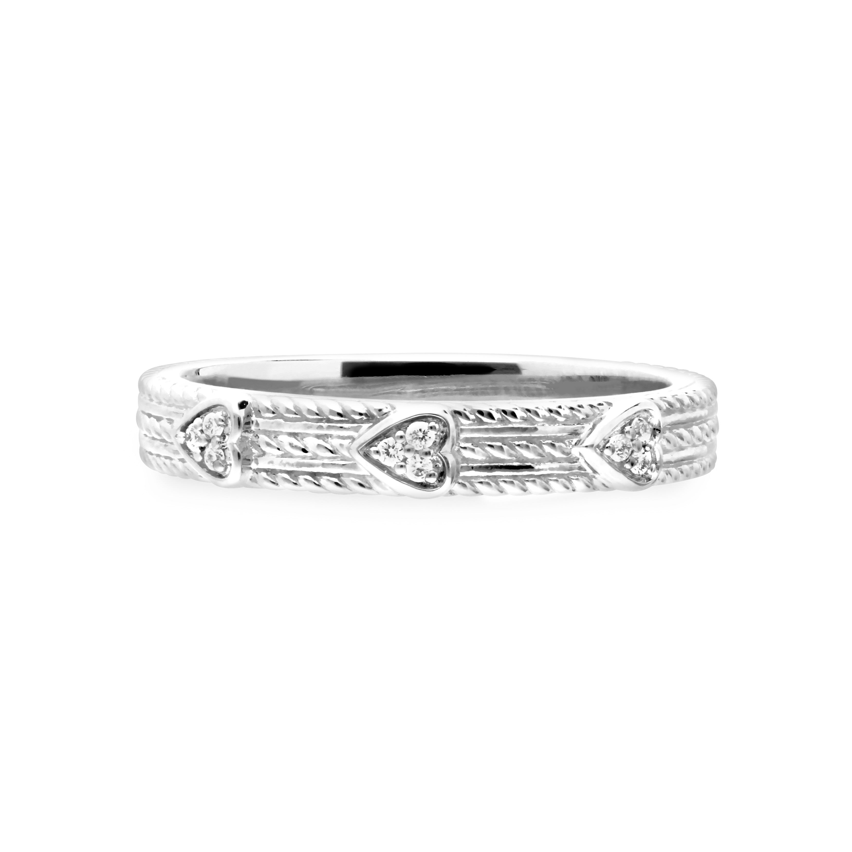 Little Luxuries Pave Hearts Band Ring with Cultured Diamonds