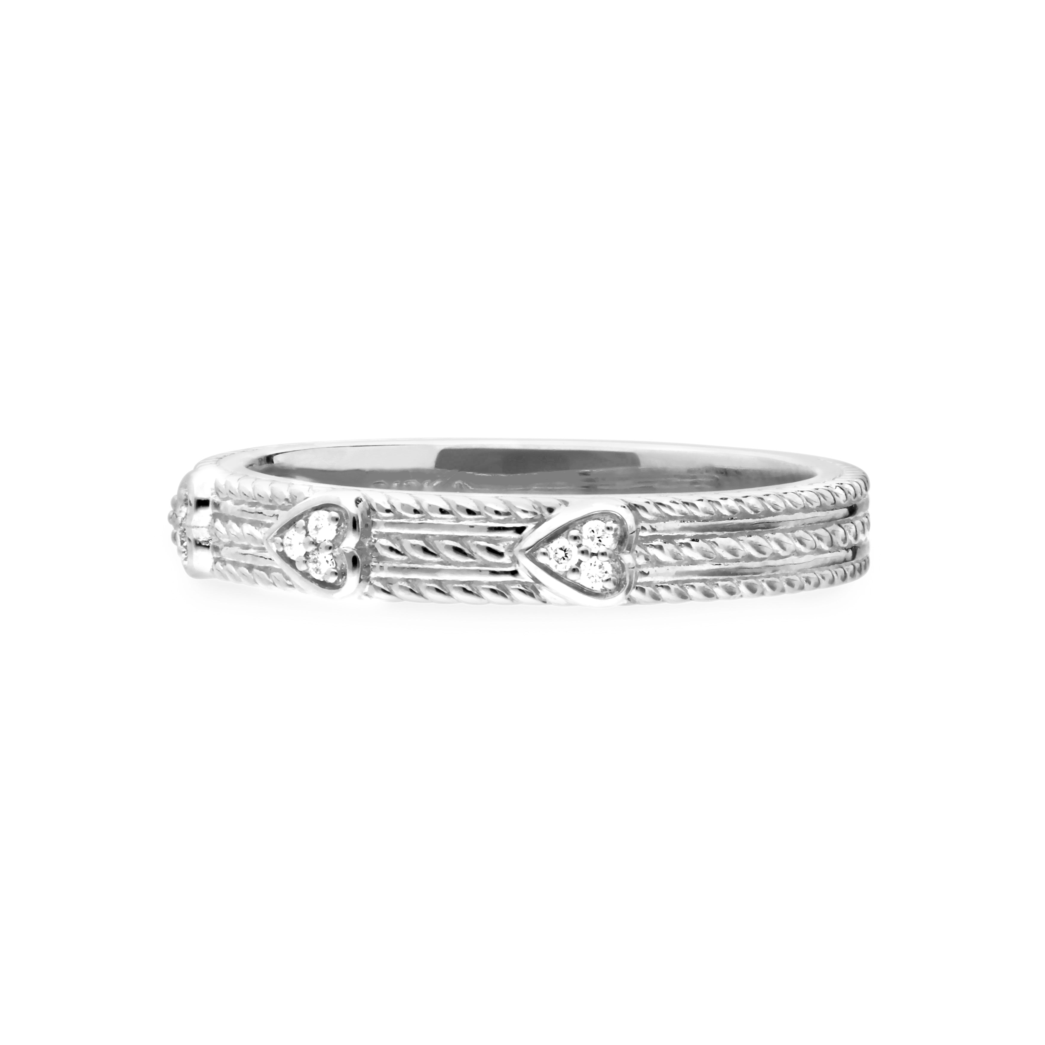 Little Luxuries Pave Hearts Band Ring With Cultured Diamonds