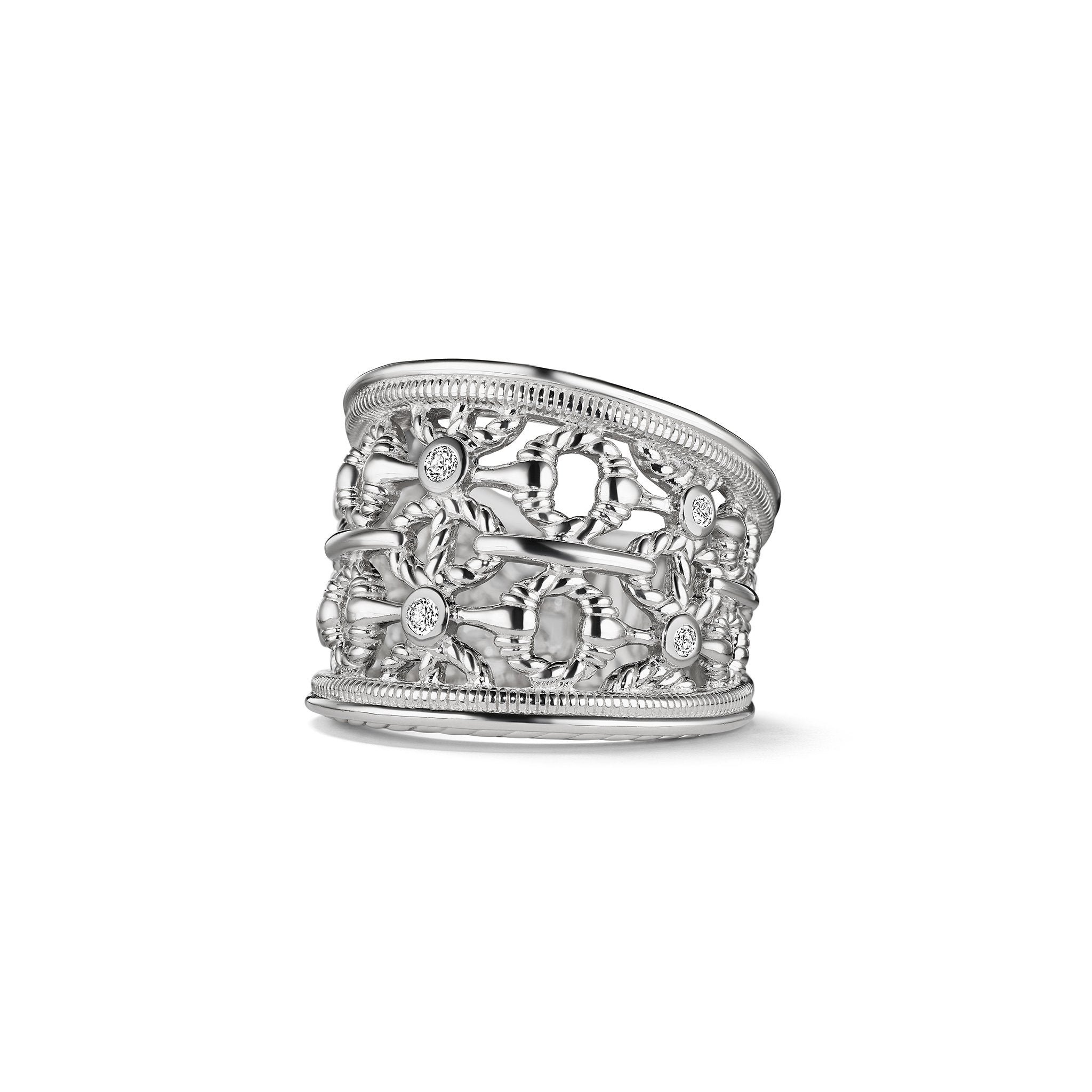 Vienna Wide Band Ring with Diamonds