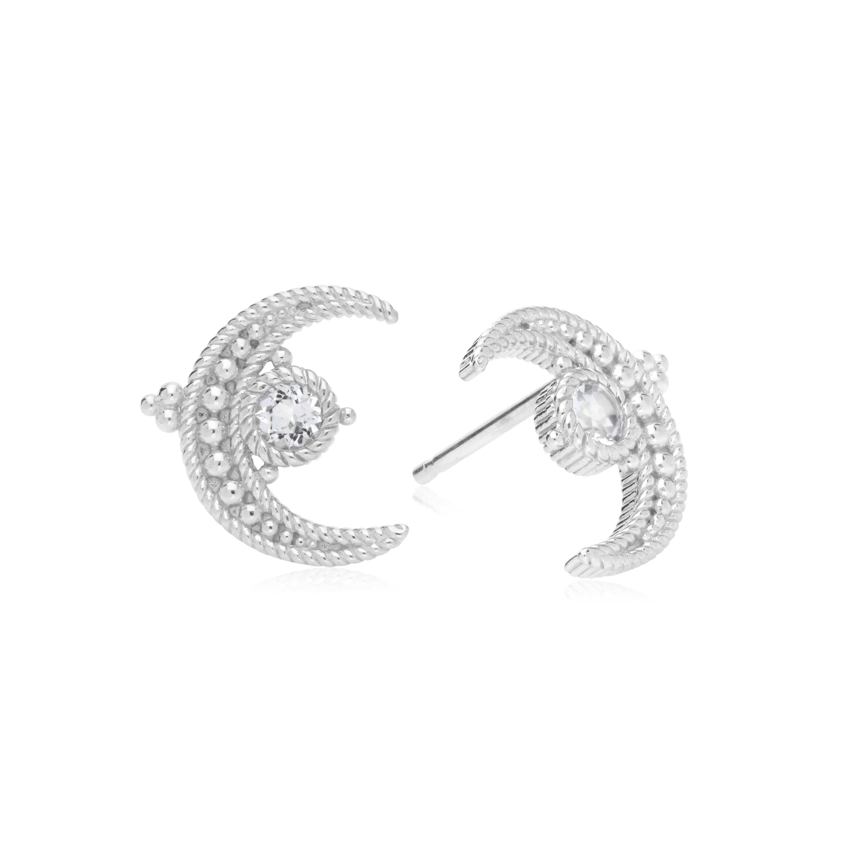 Little Luxuries White Topaz Moon Stud Earrings