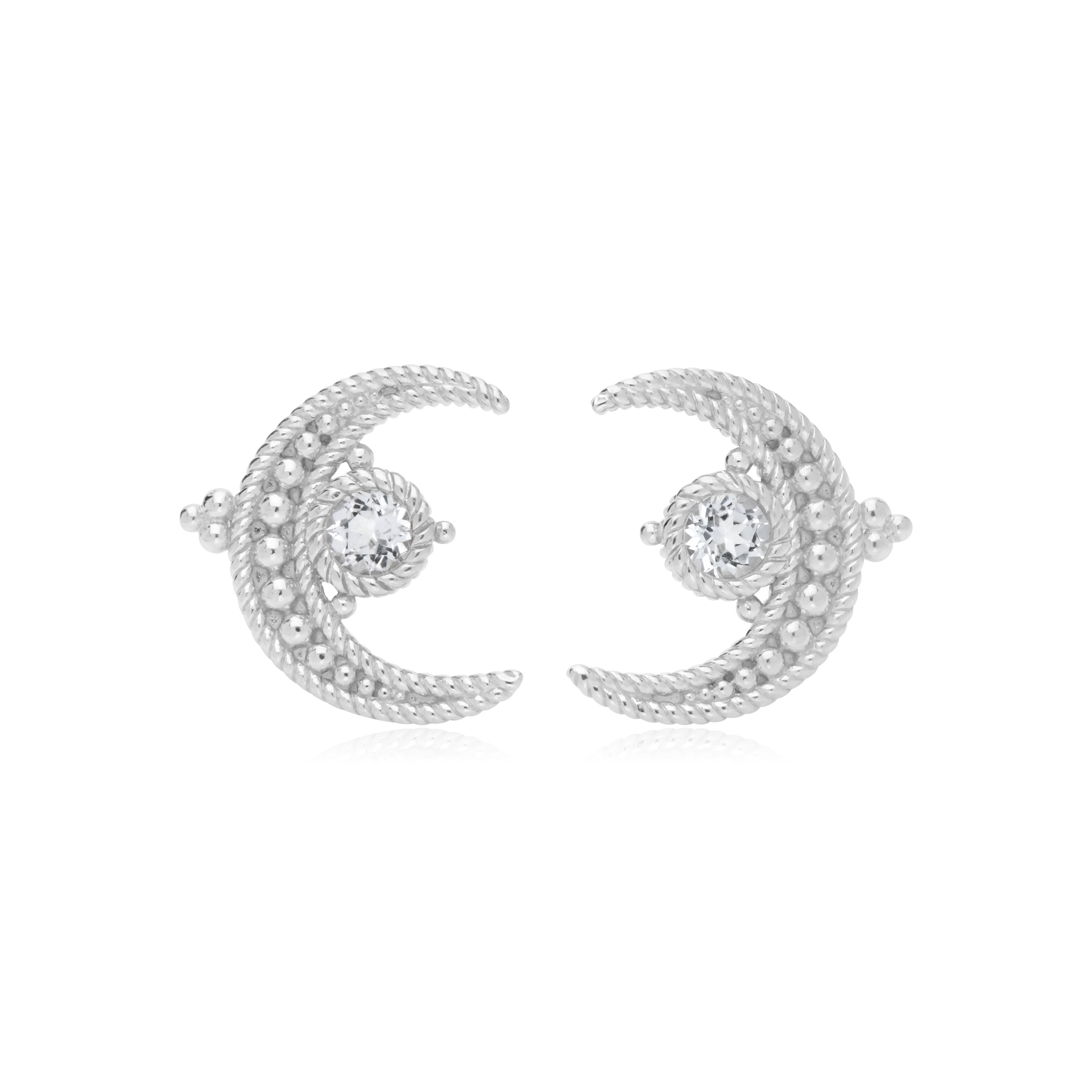 Little Luxuries White Topaz Moon Stud Earrings