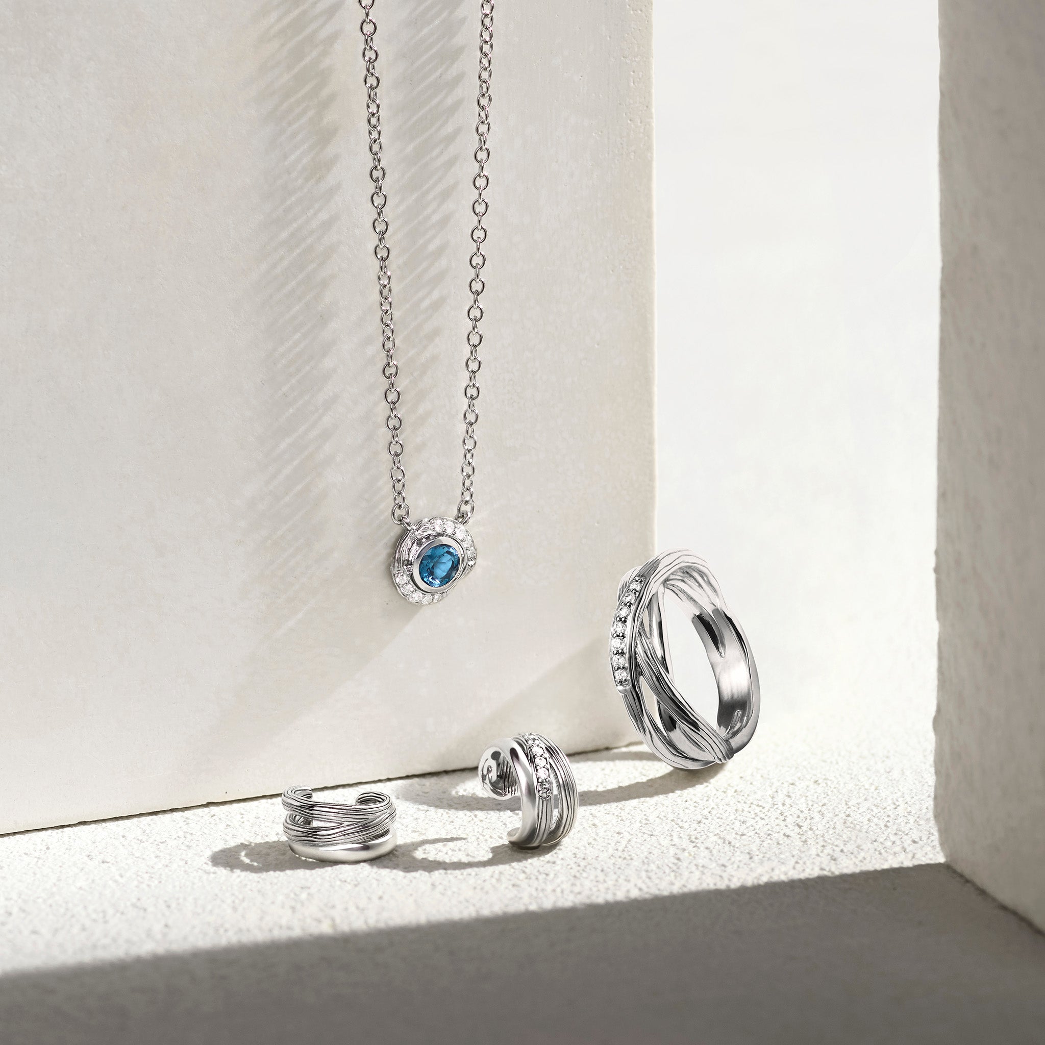 Santorini Necklace with London Blue Topaz and Diamonds