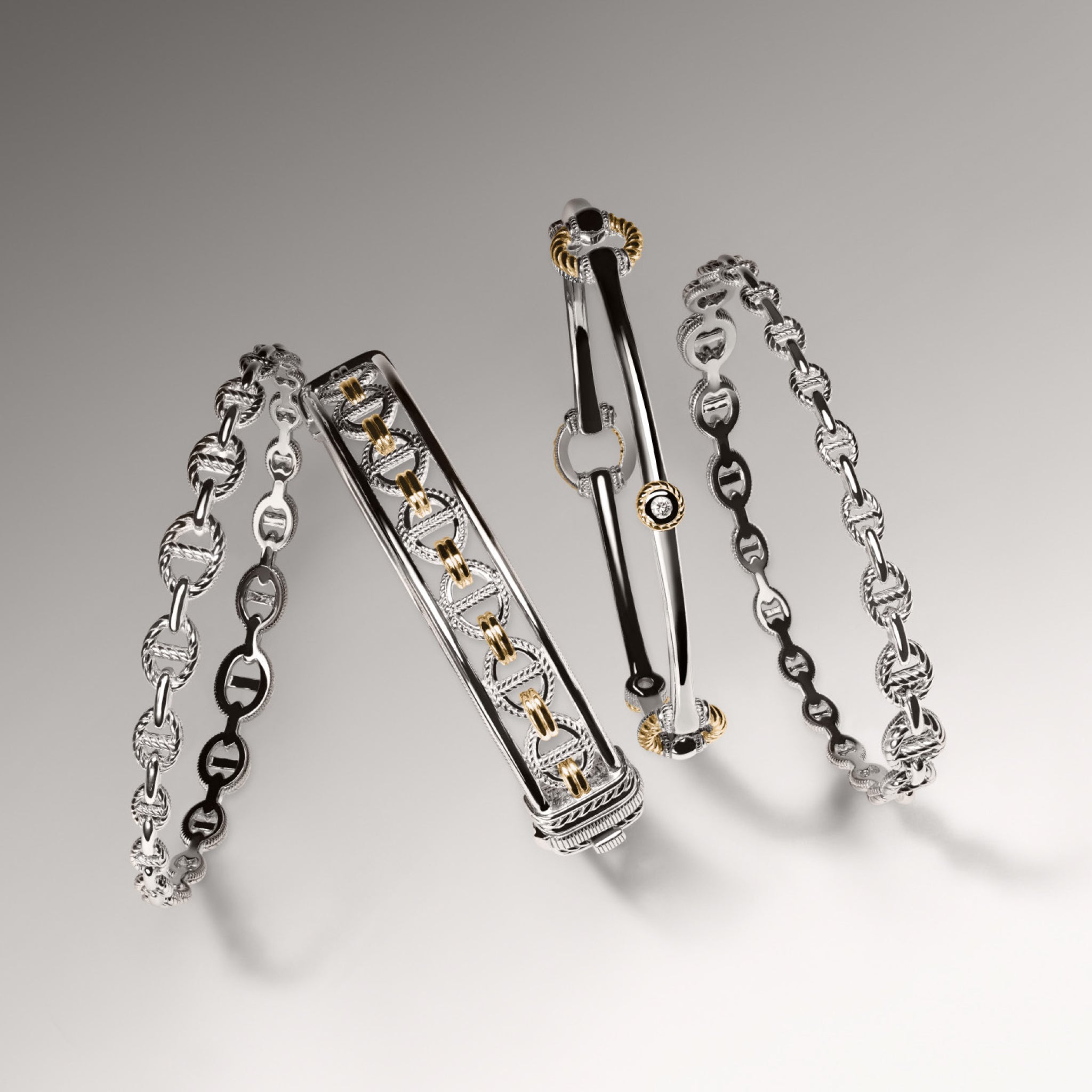 Vienna Link Bangle Bracelet with 18K Gold