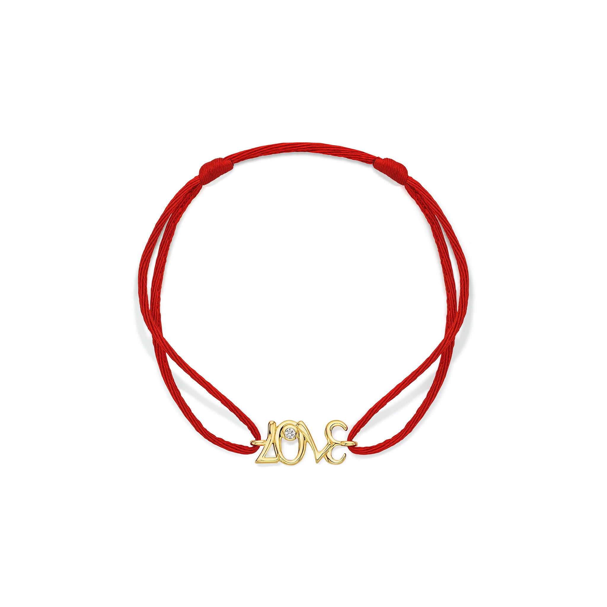 Eros LOVE Red Cord Bracelet with Diamonds in 18K