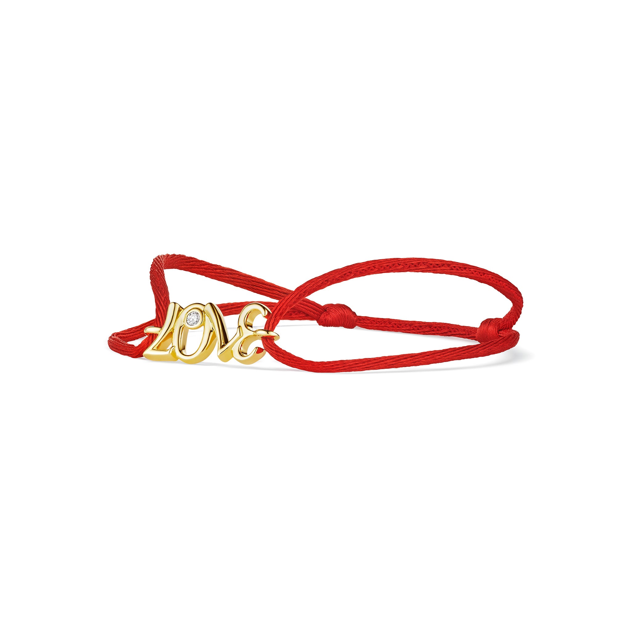 Eros Love Red Cord Bracelet With Diamonds In 18K