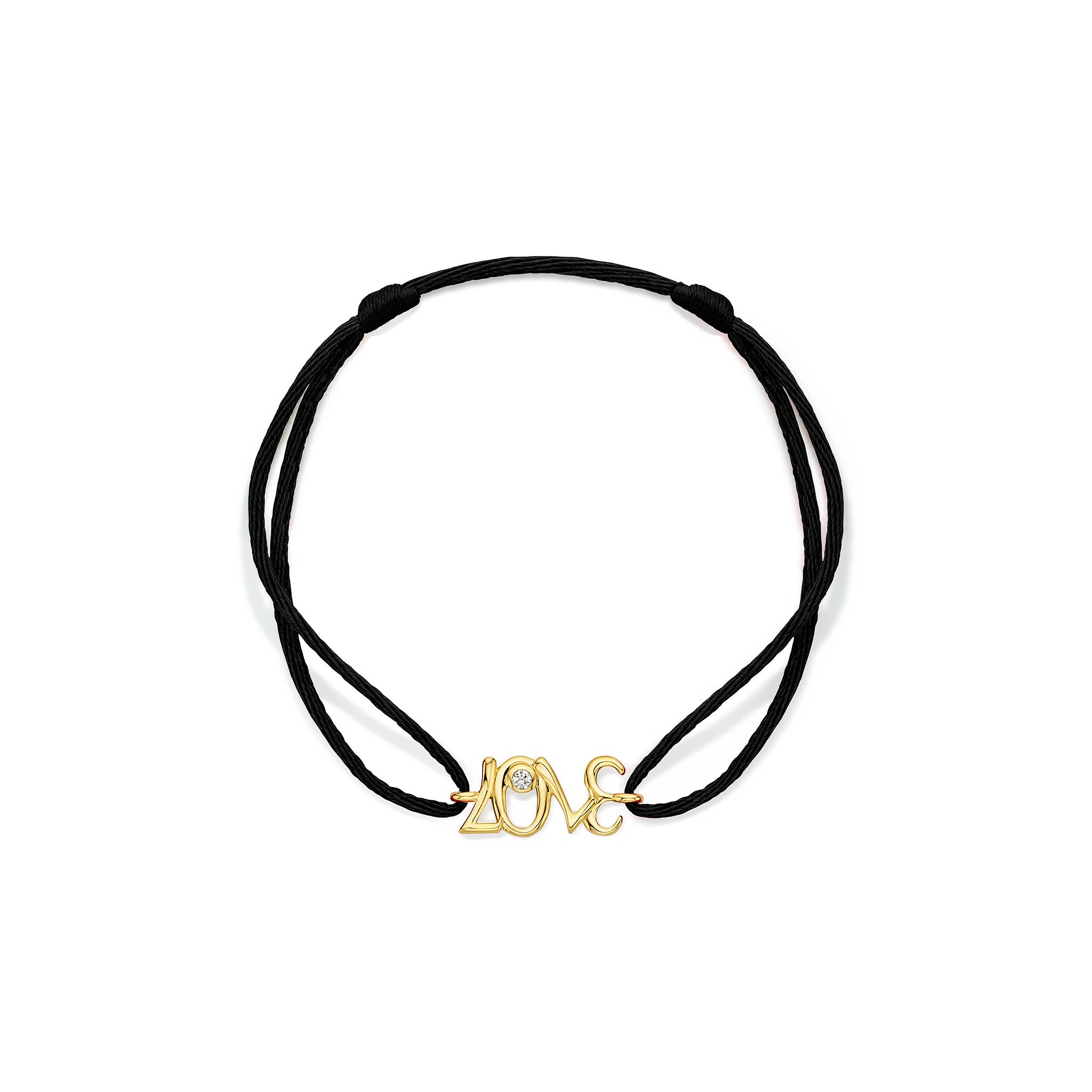 Eros LOVE Black Cord Bracelet with Diamonds in 18K