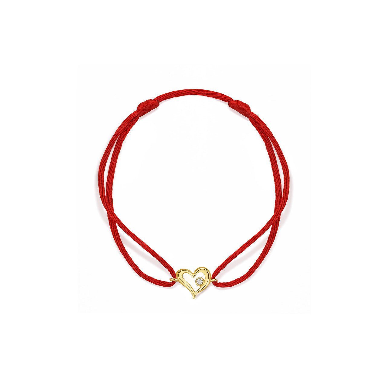 Eros Open Heart Red Cord Bracelet with Diamonds in 18K