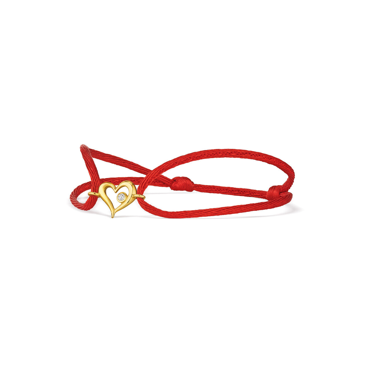 Eros Open Heart Red Cord Bracelet With Diamonds In 18K