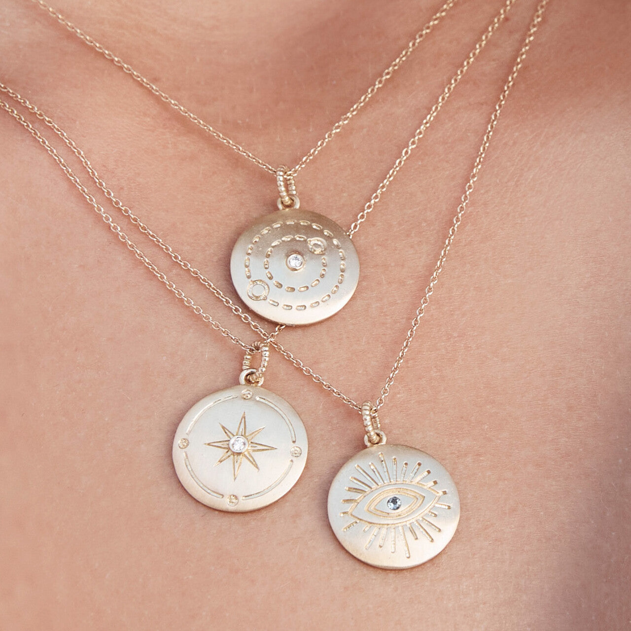 Little Luxuries North Star Medallion Necklace with Diamonds in 14K