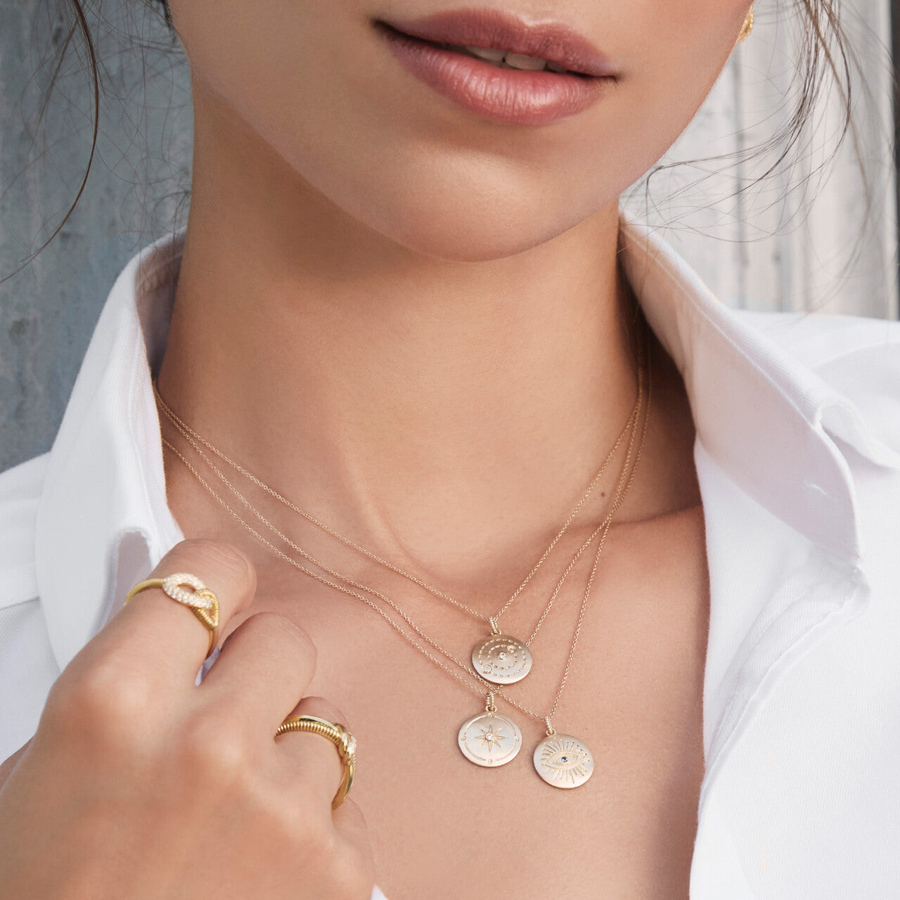 Little Luxuries North Star Medallion Necklace with Diamonds in 14K
