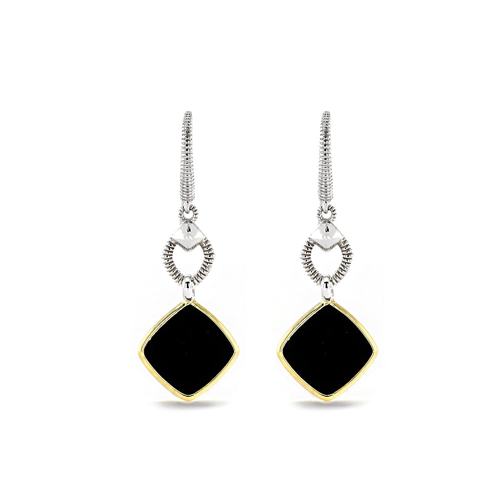 Eternity Drop Earrings with Black Onyx and 18K Gold Front View