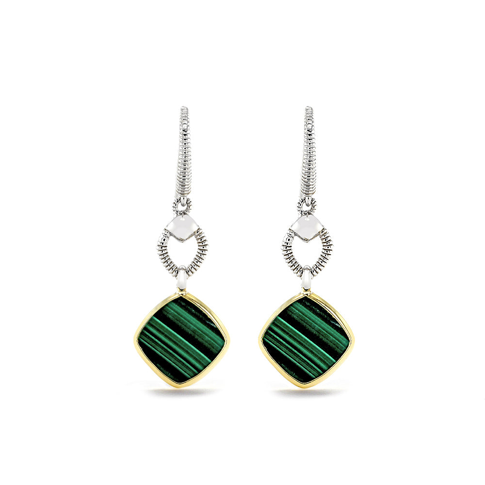 Eternity Drop Earrings with Malachite and 18K Gold Front View