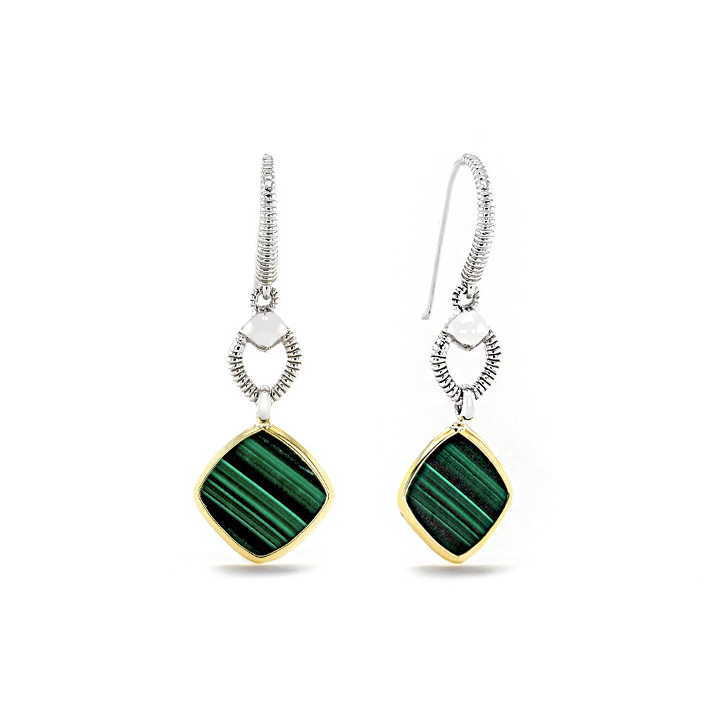 Eternity Drop Earrings with Malachite and 18K Gold Side View