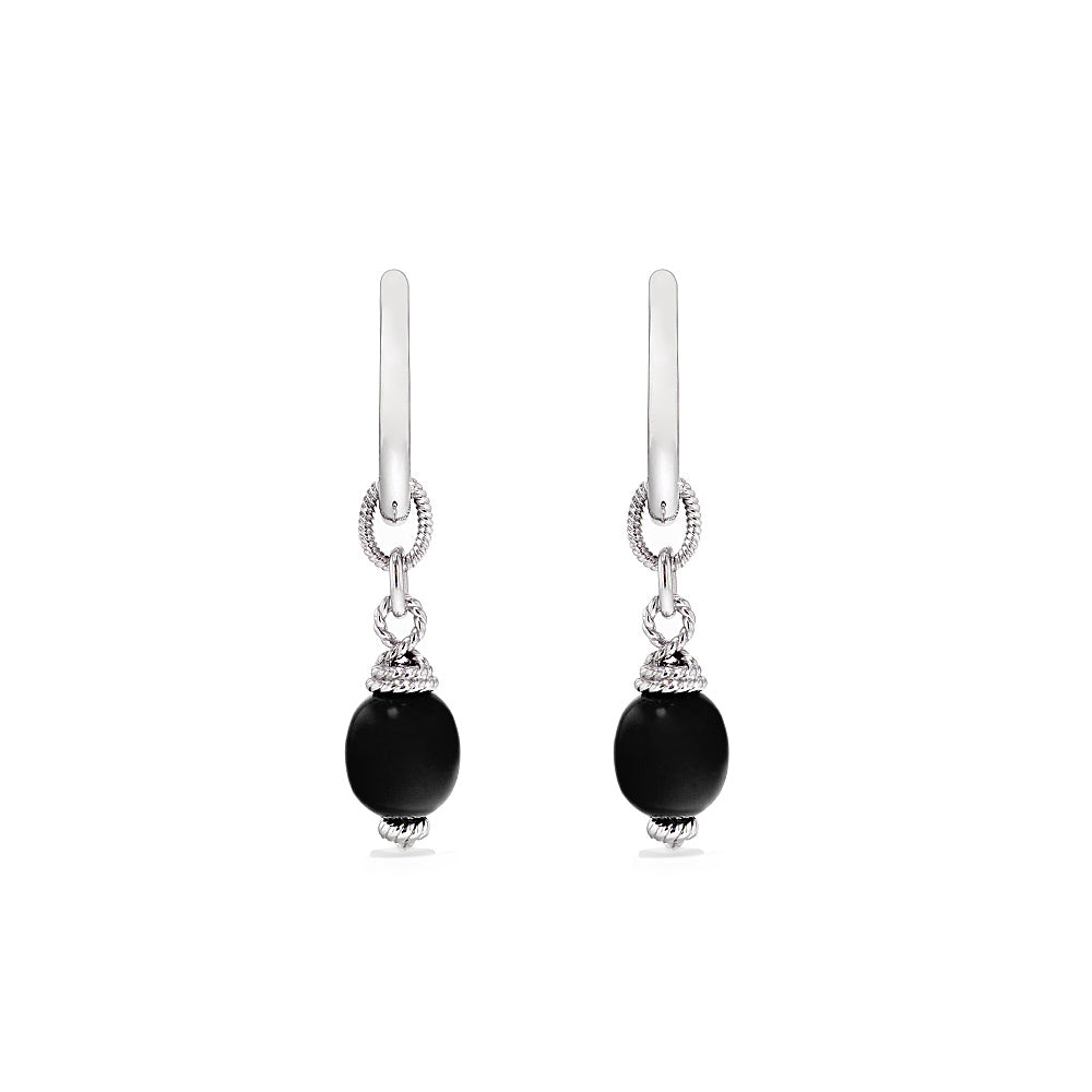Ocean Reef Drop Hoop Earrings With Black Onyx