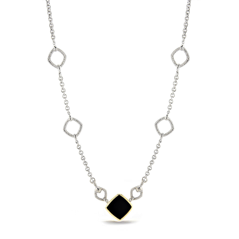 Eternity Station Necklace with Black Onyx and 18K Gold Front View