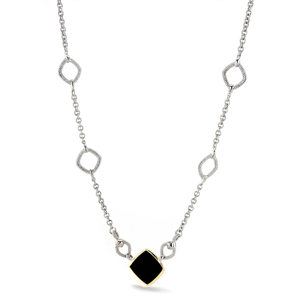 Eternity Station Necklace with Black Onyx and 18K Gold Angled View