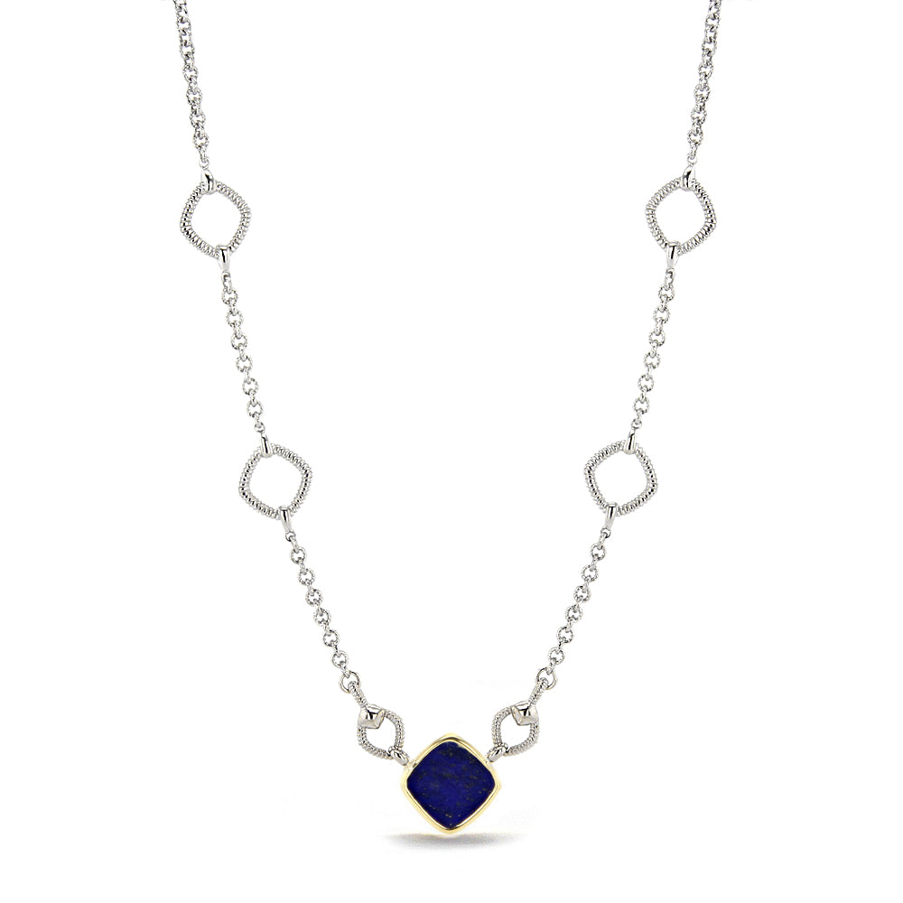 Eternity Station Necklace with Lapis and 18K Gold Front View