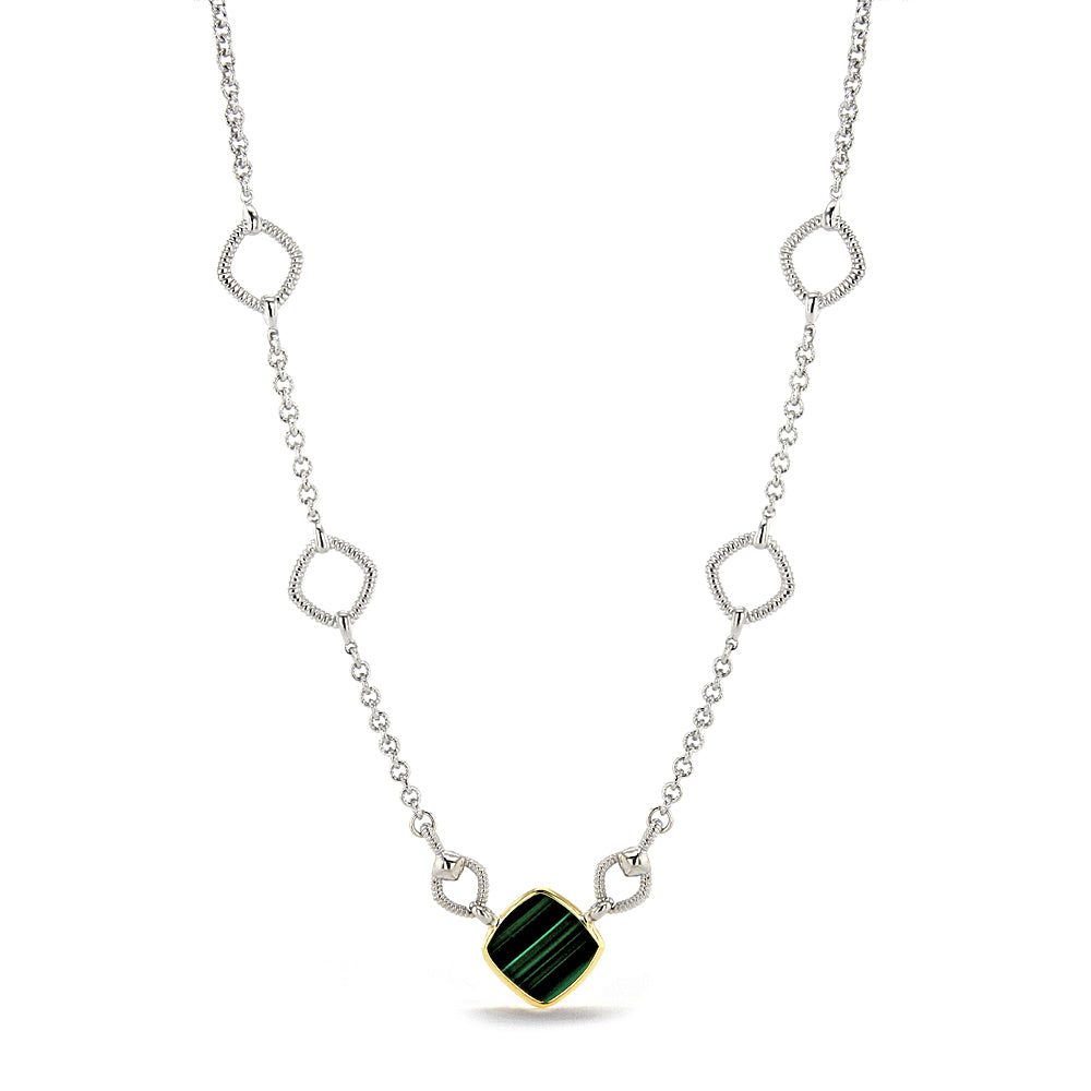 Eternity Station Necklace with Malachite and 18K Gold Front View
