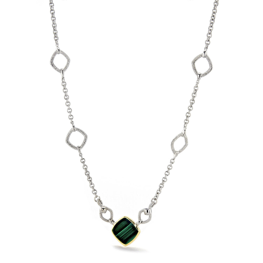 Eternity Station Necklace with Malachite and 18K Gold Angled View