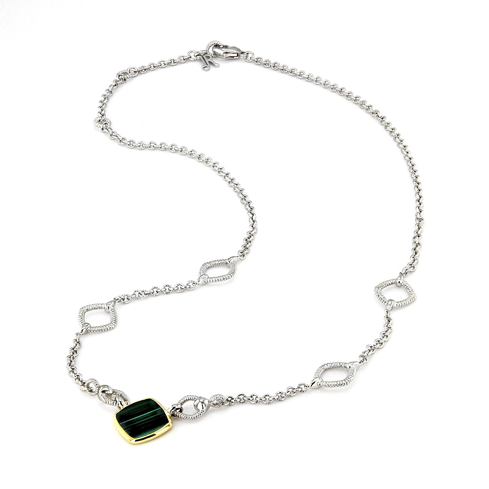 Eternity Station Necklace with Malachite and 18K Gold Flat Lay