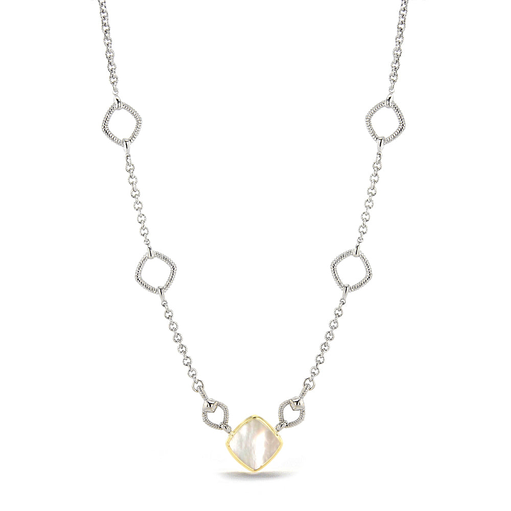 Eternity Station Necklace with Mother of Pearl and 18K Gold Front View