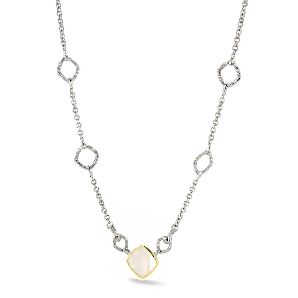 Eternity Station Necklace with Mother of Pearl and 18K Gold Angled View