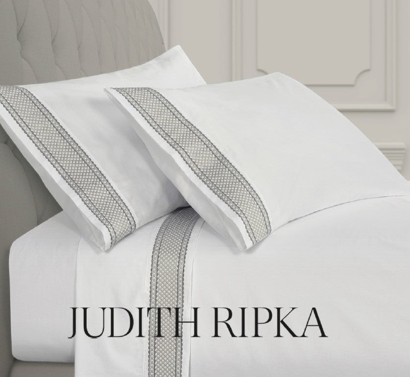 Judith Ripka Grey Lattice Pillow and Bed Covers