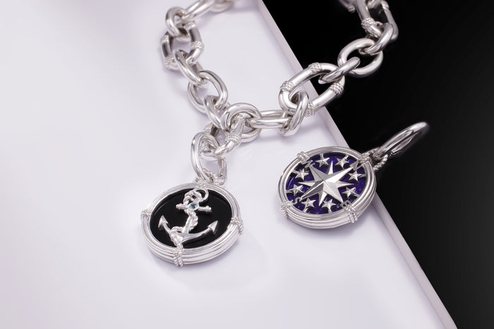 Ocean Reef Anchor Medallion With Black Onyx And Blue Topaz