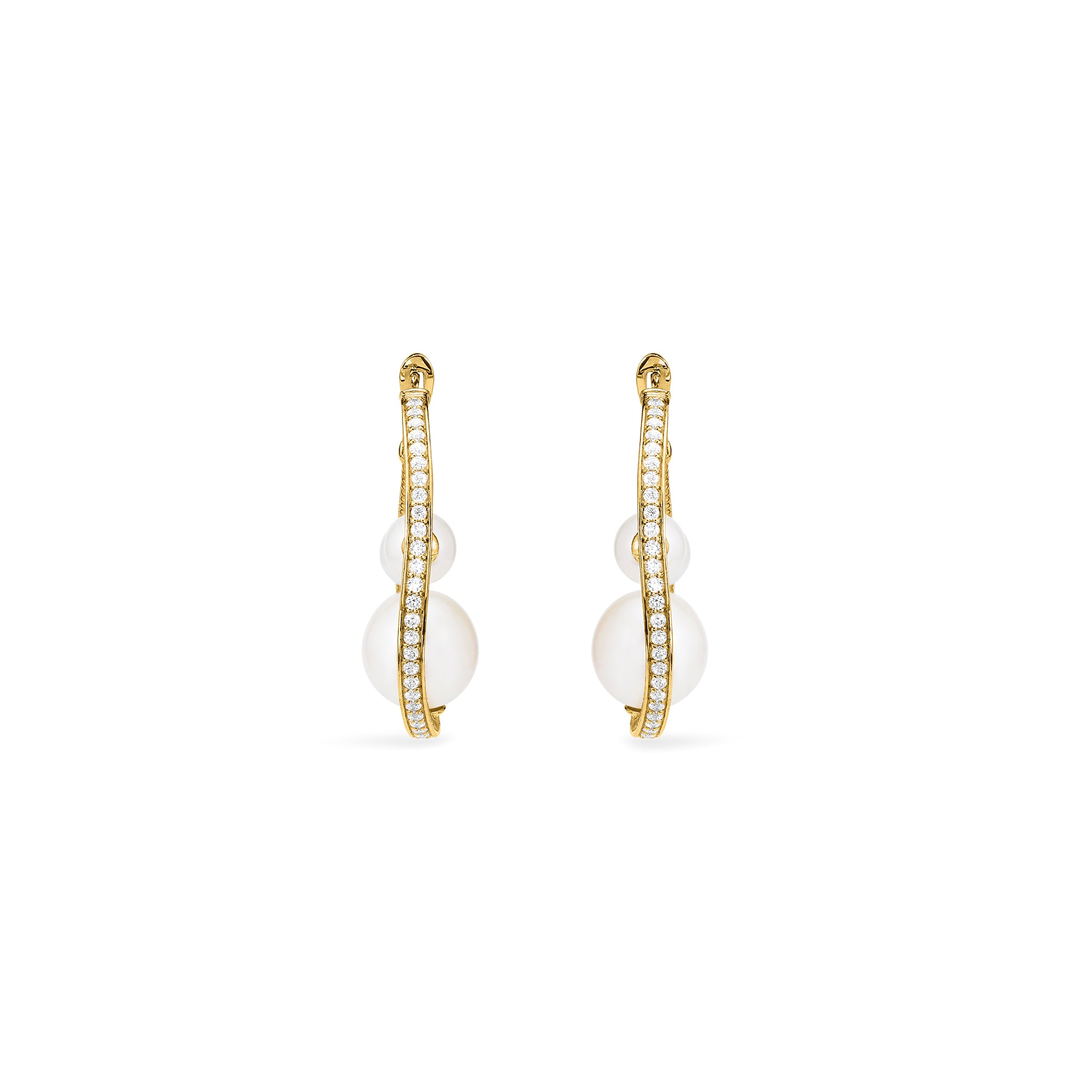 Shima Hoop Earrings with Freshwater Pearls and Diamonds in 18K
