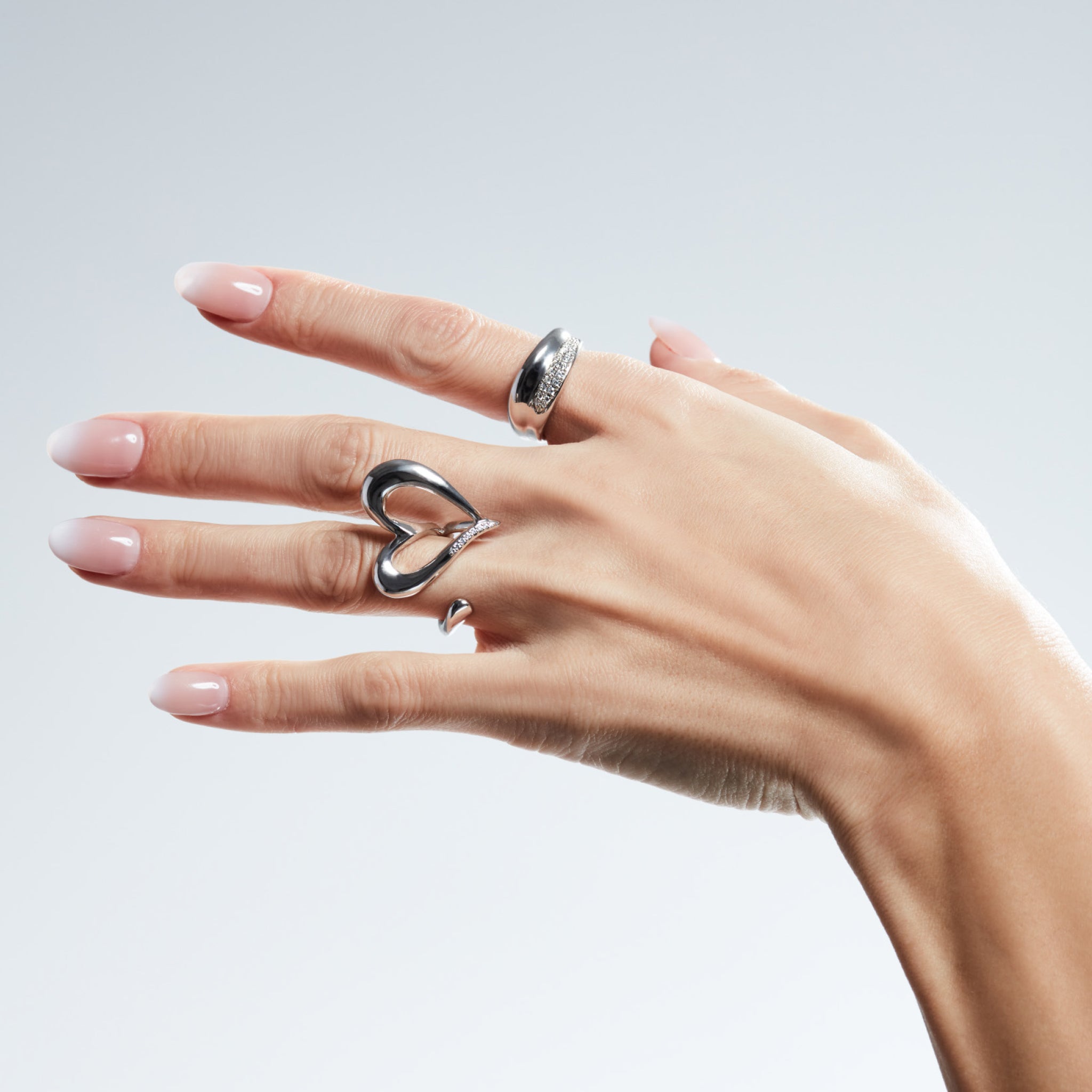 Eros Open Heart Two-Finger Ring with Diamonds