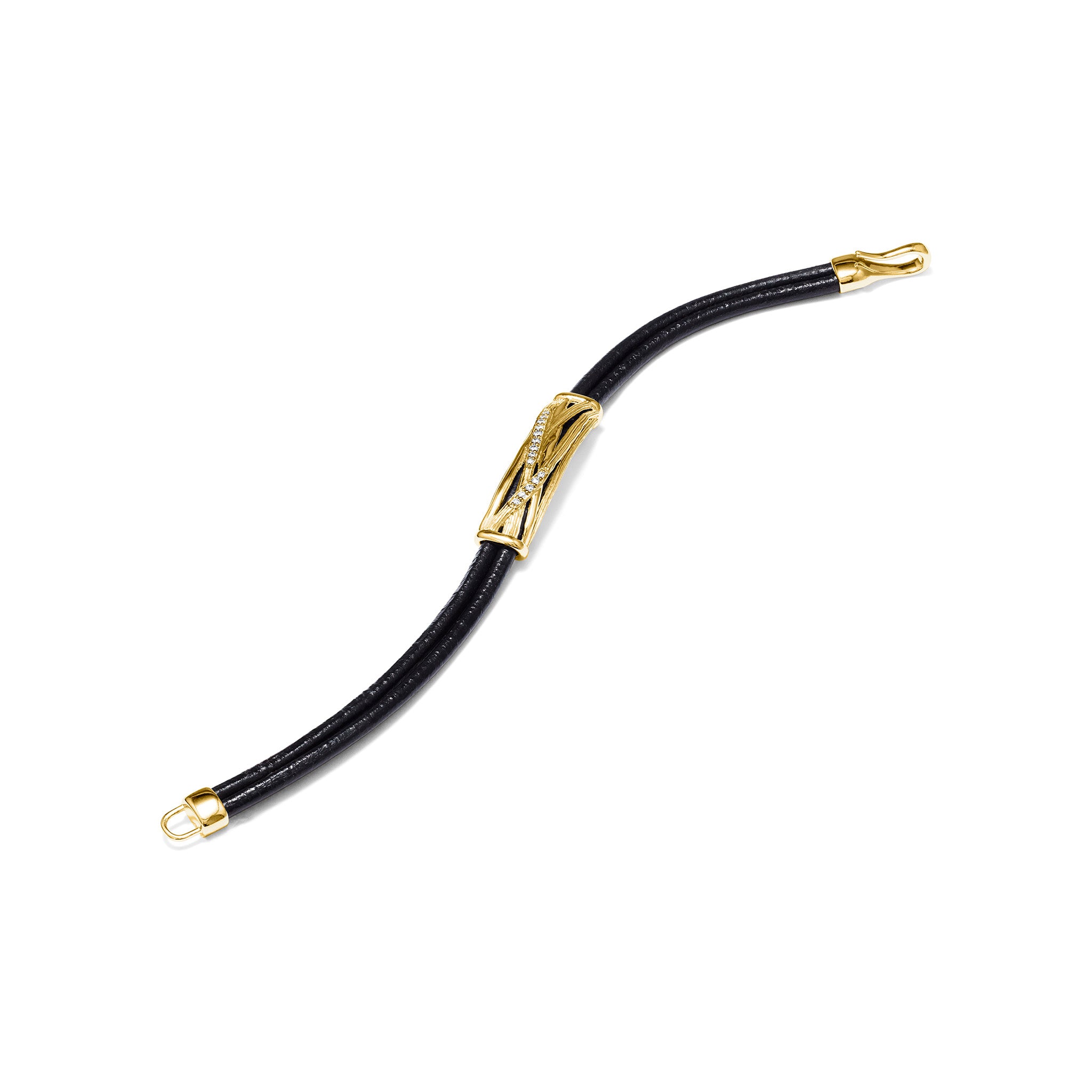 Santorini Black Leather Cord Bracelet with Diamonds in 18K