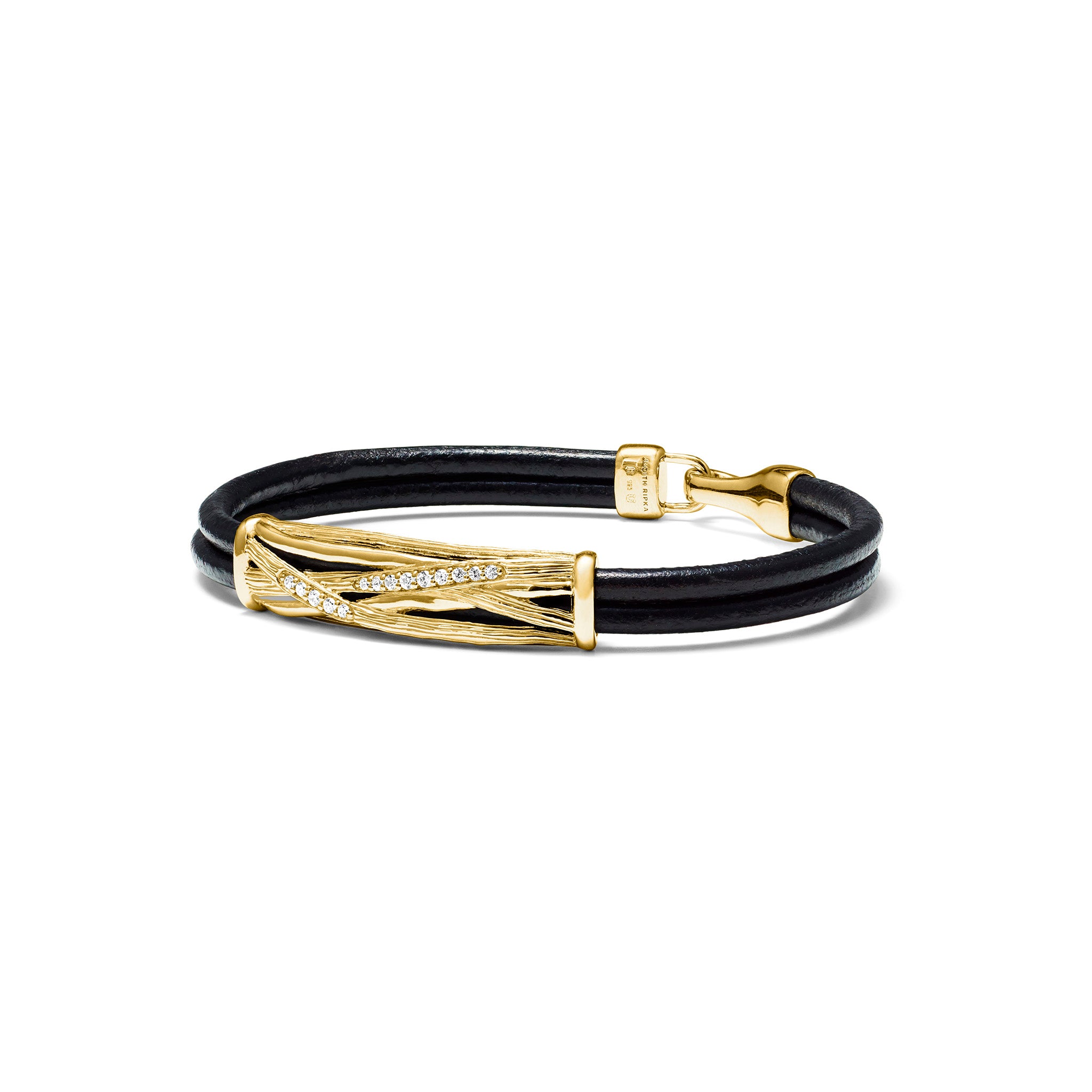 Santorini Black Leather Cord Bracelet With Diamonds In 18K