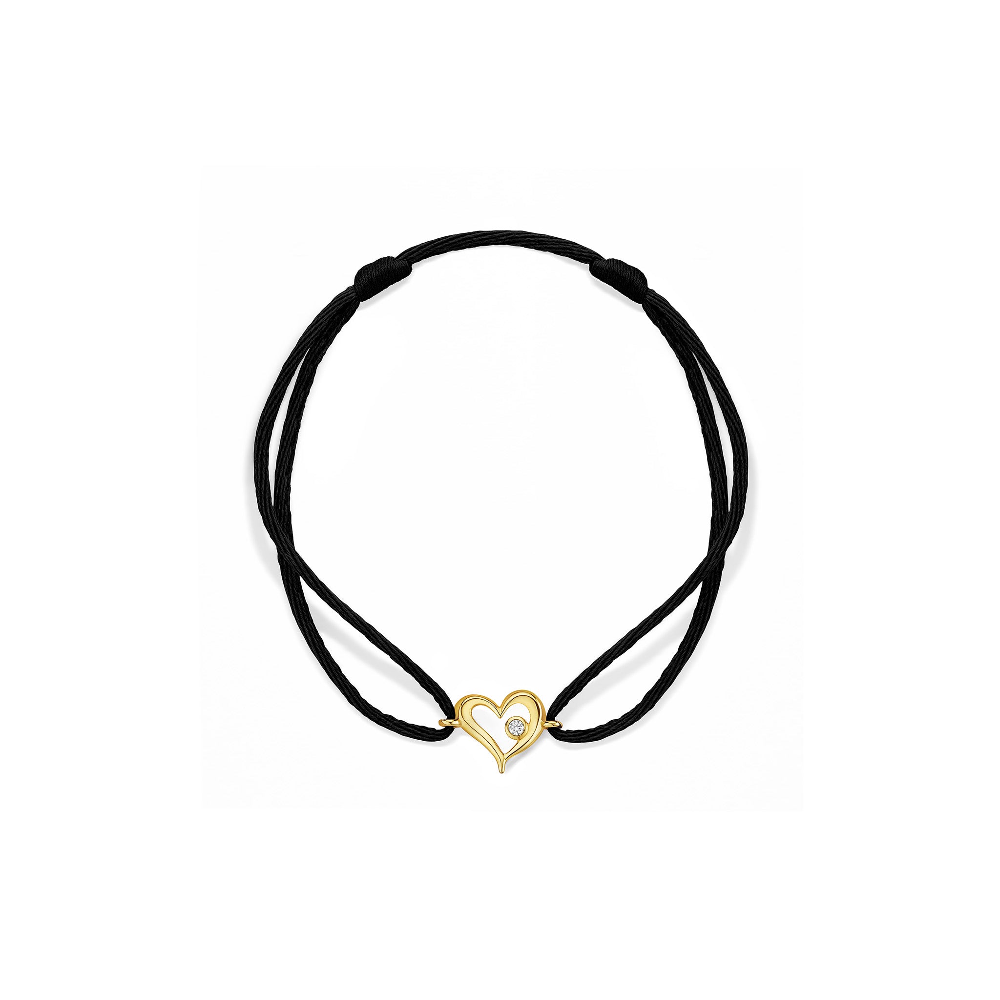 Eros Open Heart Black Cord Bracelet with Diamonds in 18K