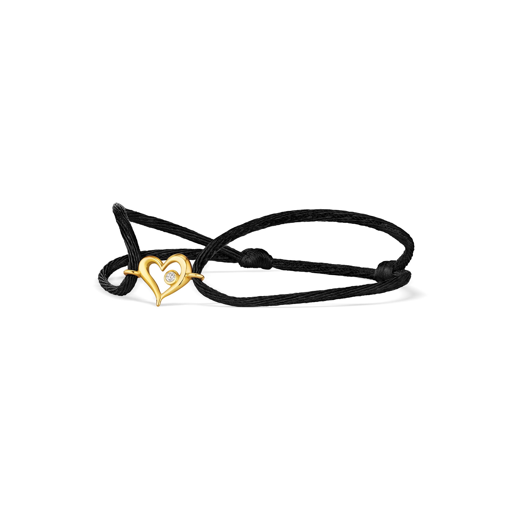 Eros Open Heart Black Cord Bracelet With Diamonds In 18K