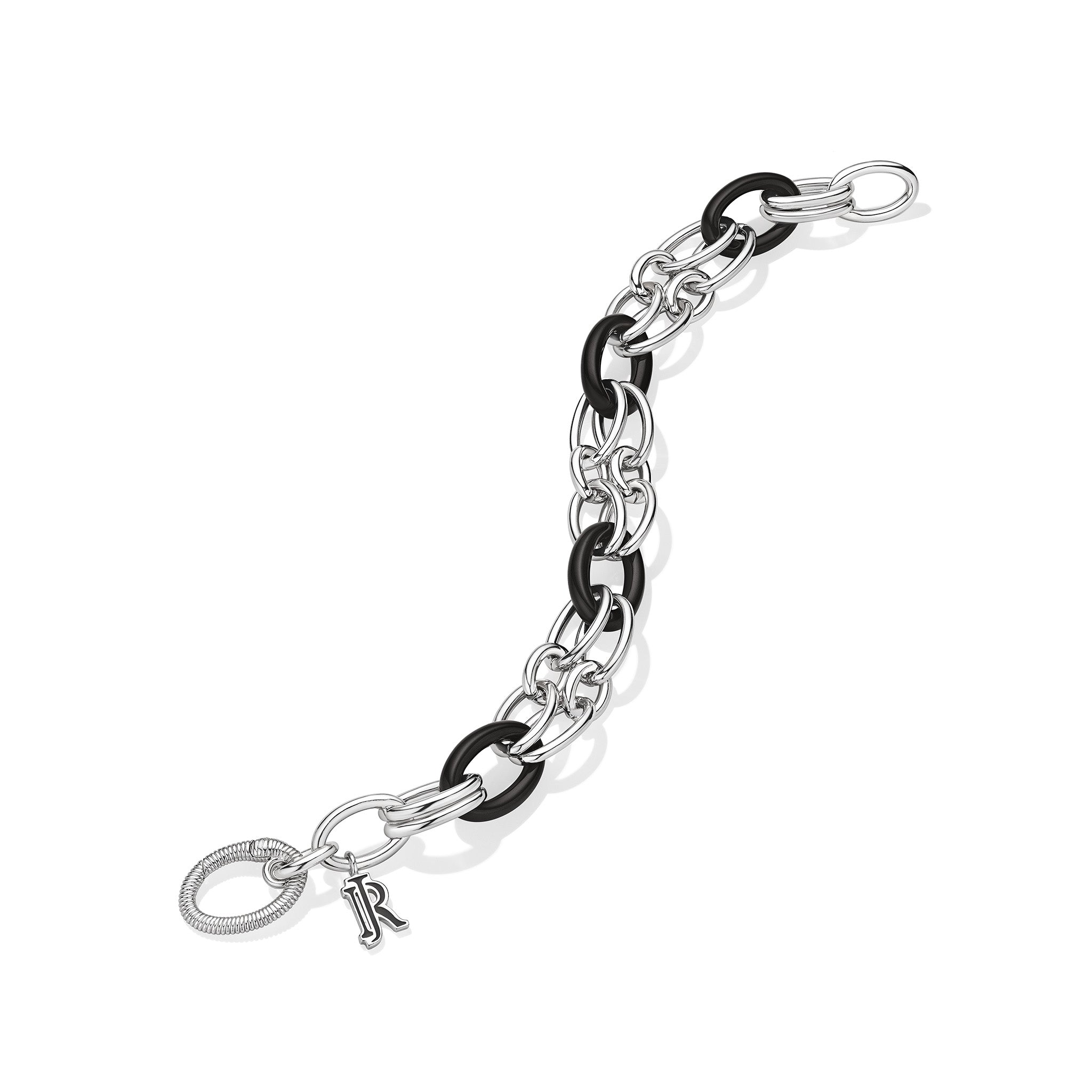 Nylon Thread With Silver Double Hoop Indah Bracelet (Black)
