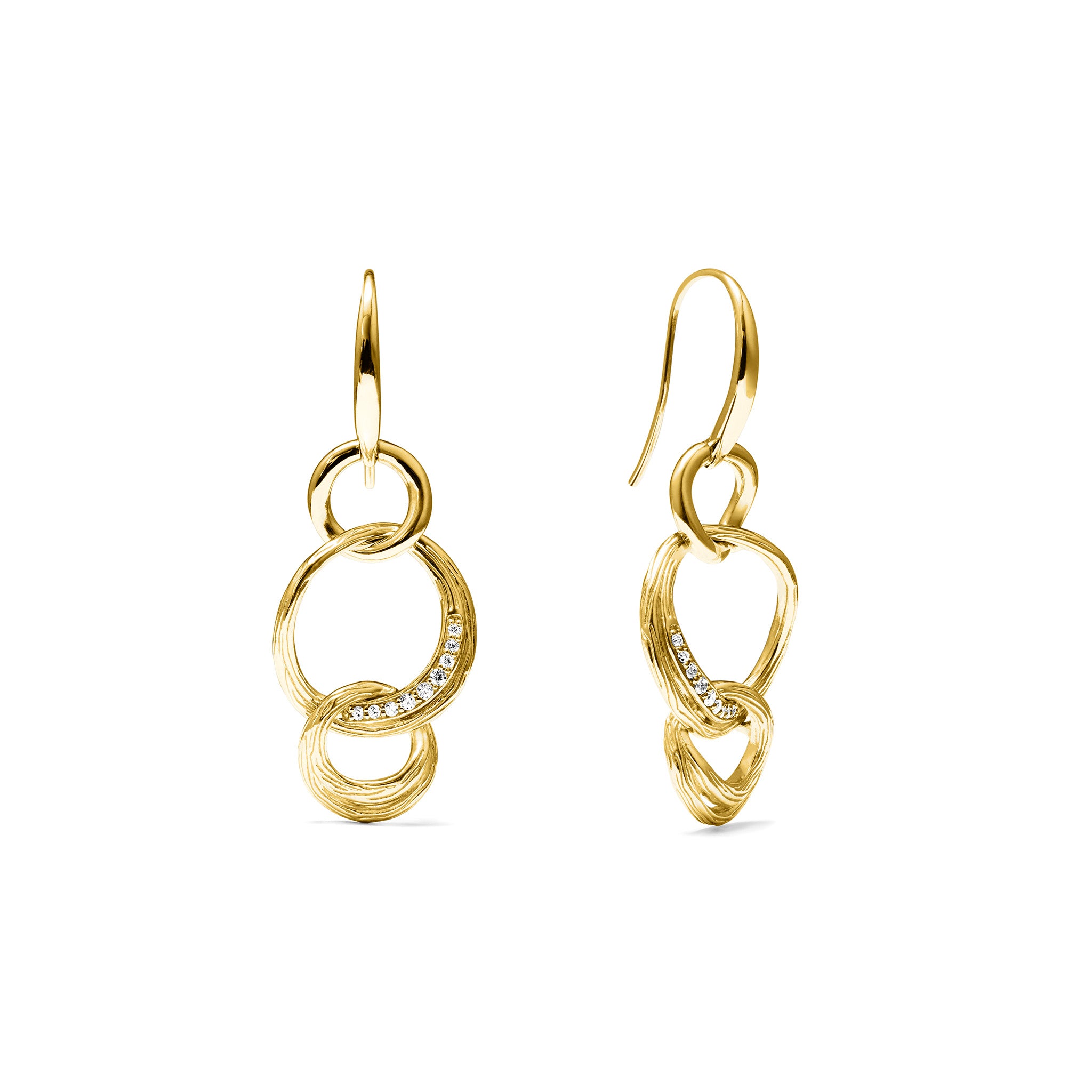 Santorini Triple Link Drop Earrings with Diamonds in 18K