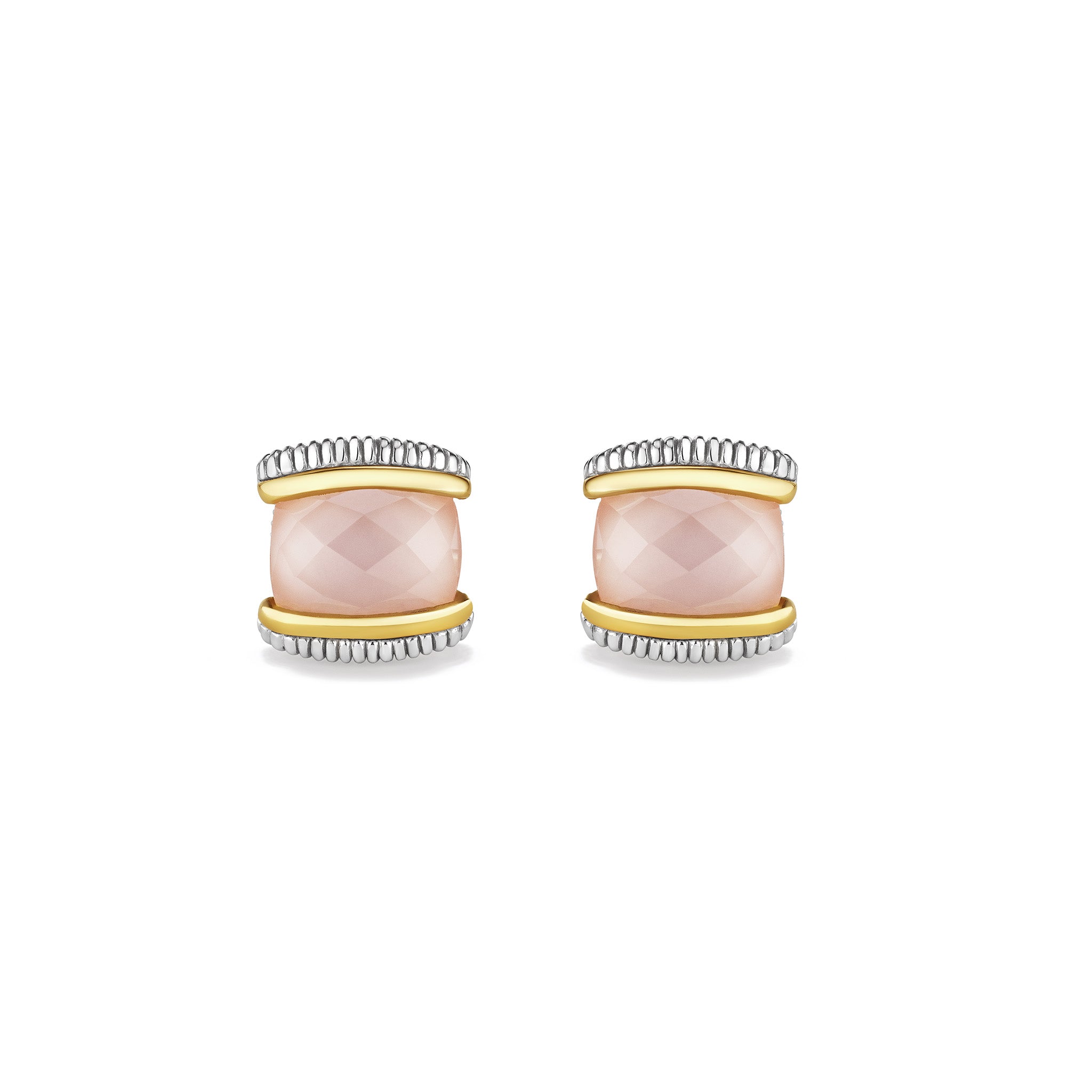 Eternity Stud Earrings with Rose Quartz over Pink Mother of Pearl Doublet and 18K Gold