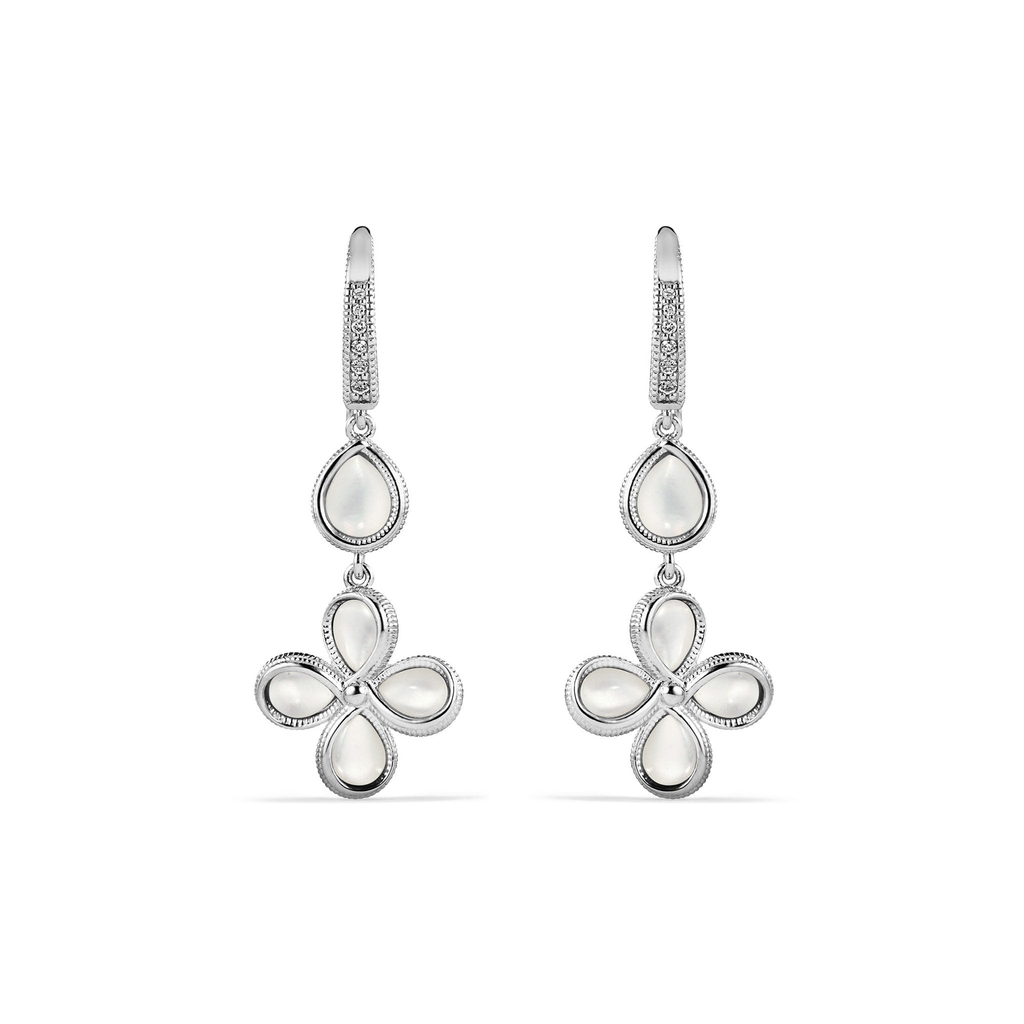 Jardin Petal Drop Earrings with Mother of Pearl and Diamonds