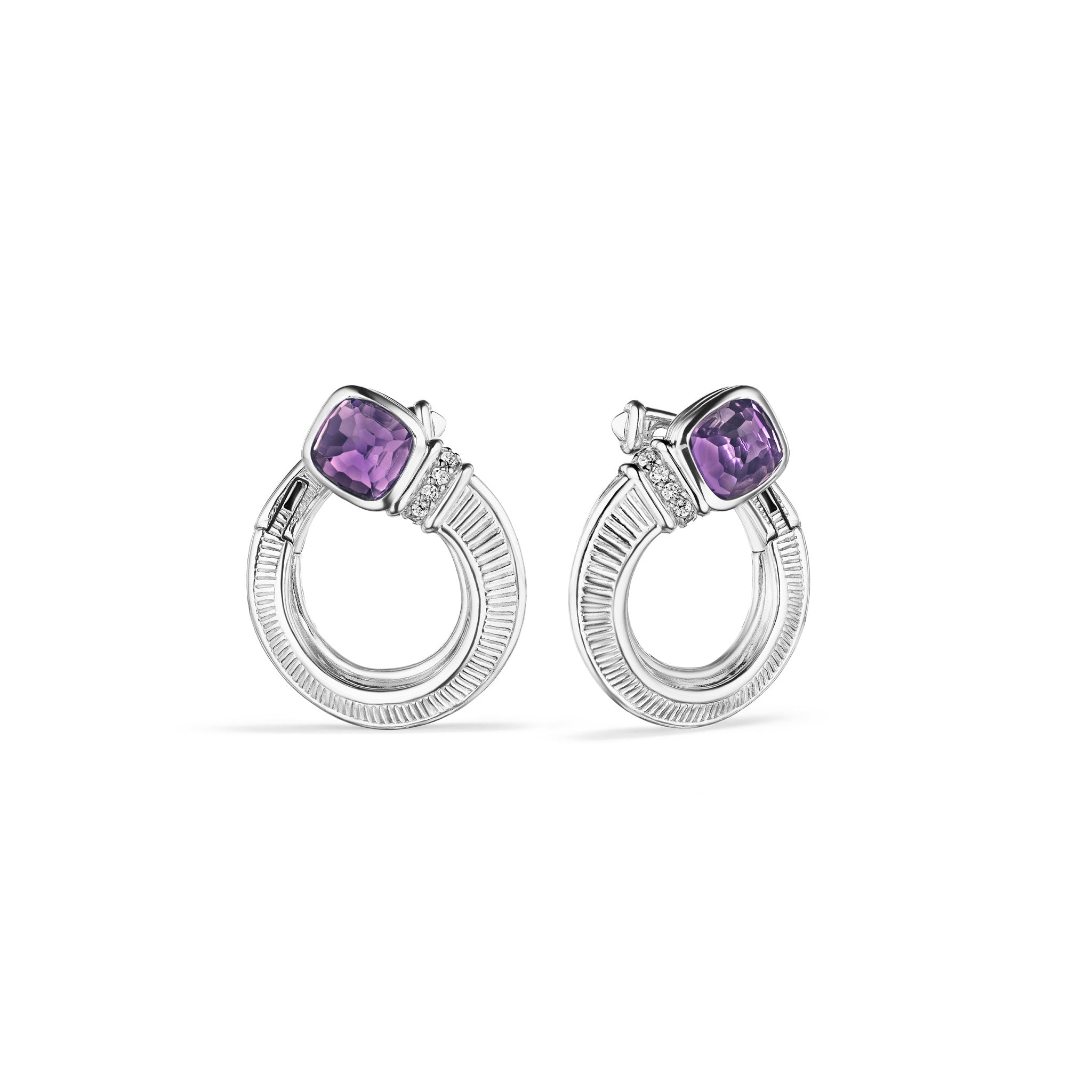 Cassandre Forward Facing Hoop Earrings with Amethyst and Diamonds