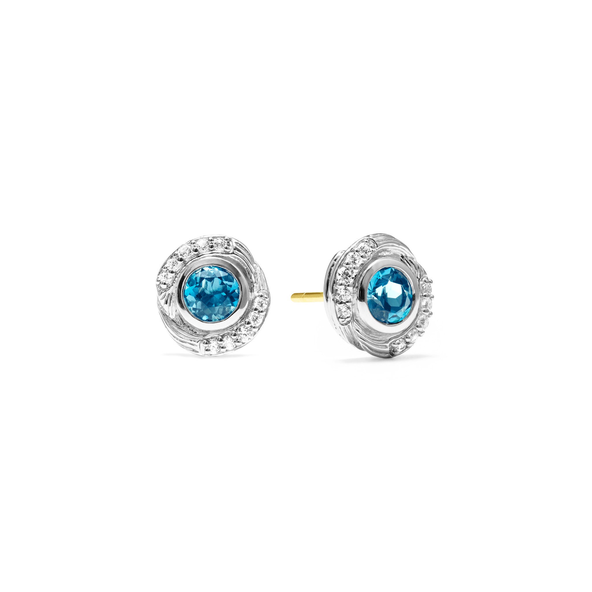 Santorini Stud Earrings with London Blue Topaz and Diamonds