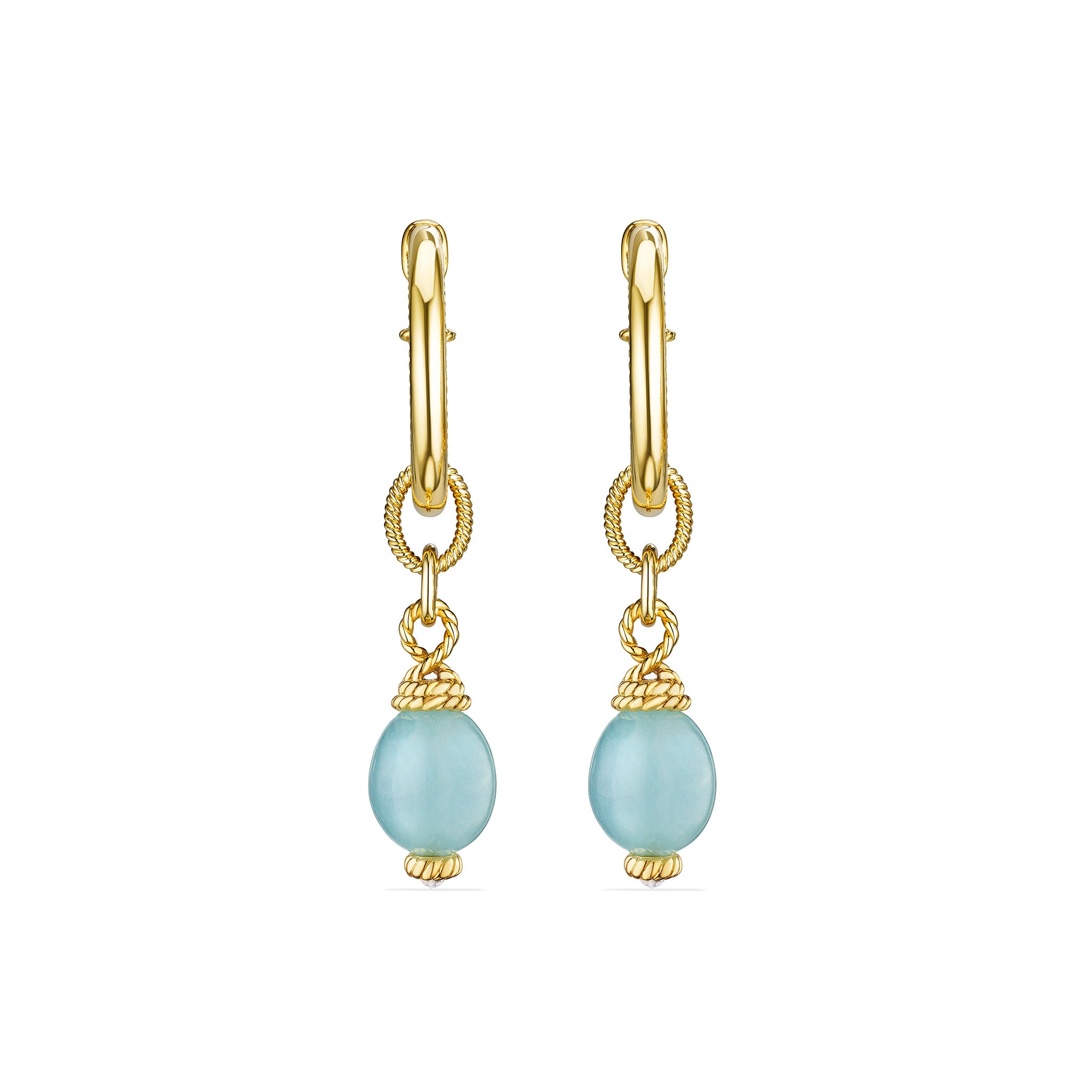Ocean Reef Drop Hoop Earrings with Aquamarine in 18K Gold Vermeil