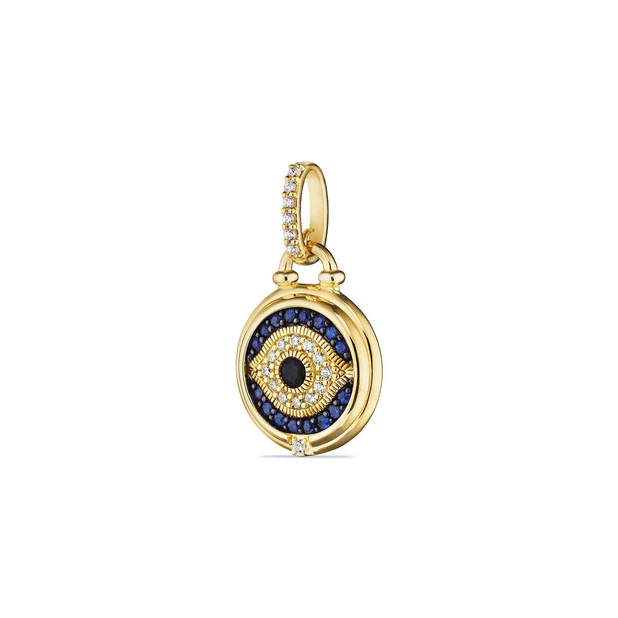 Little Luxuries Evil Eye Medallion with Black Sapphire, Blue Sapphire and Diamonds in 18K