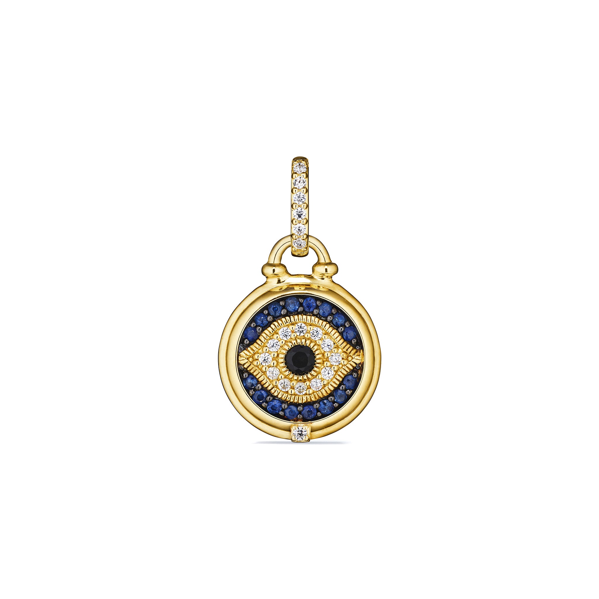 Little Luxuries Evil Eye Medallion With Black Sapphire, Blue Sapphire And Diamonds In 18K