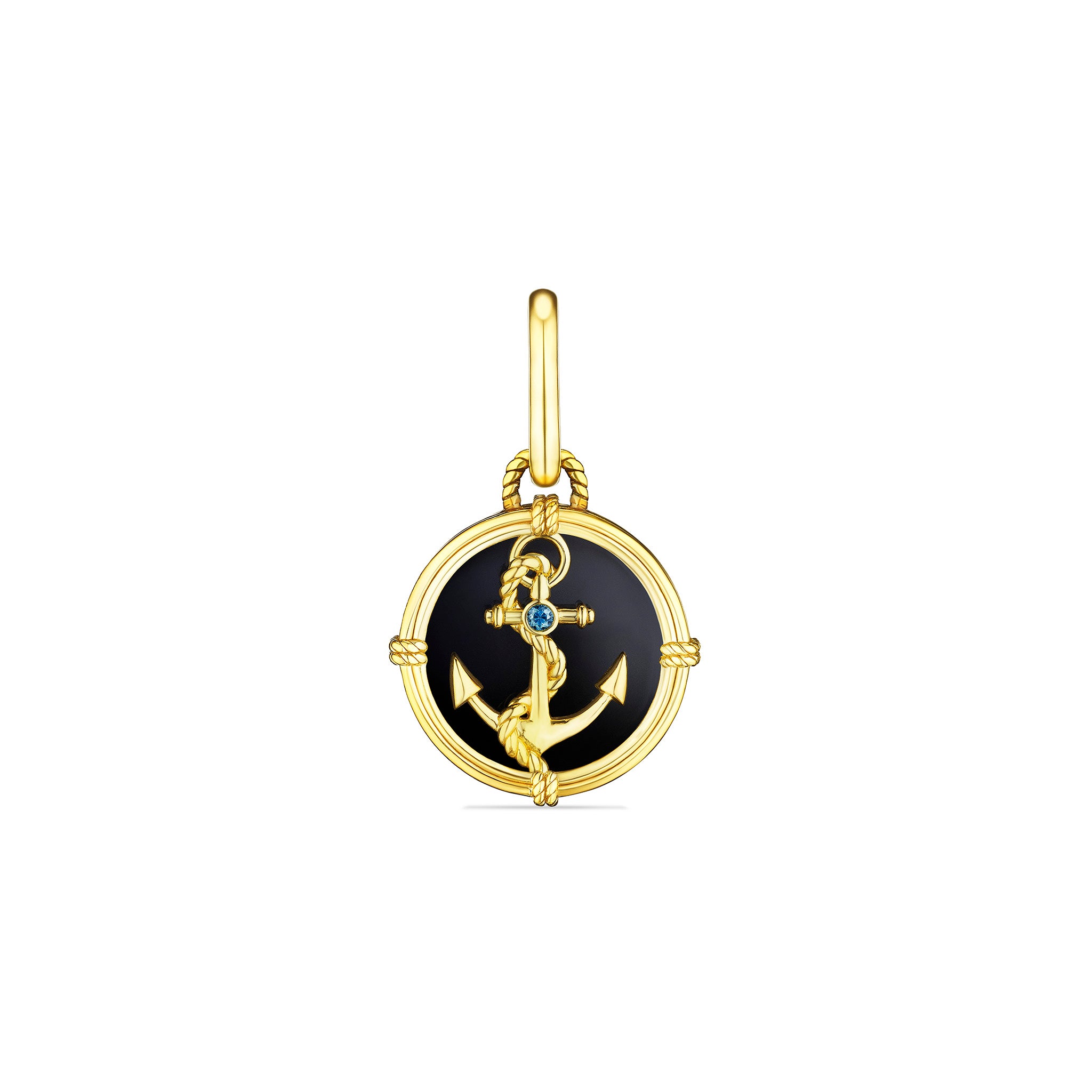 Ocean Reef Anchor Medallion With Black Onyx And Blue Topaz In 18K Gold Vermeil