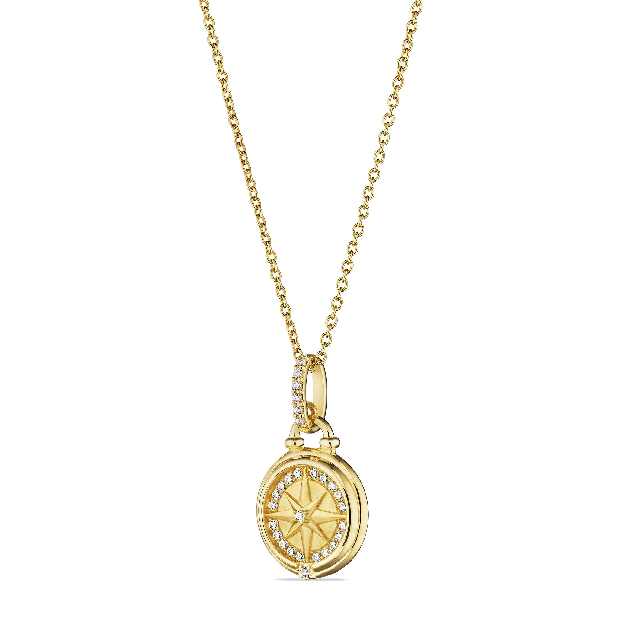 Little Luxuries North Star Medallion Necklace with Diamonds in 18K