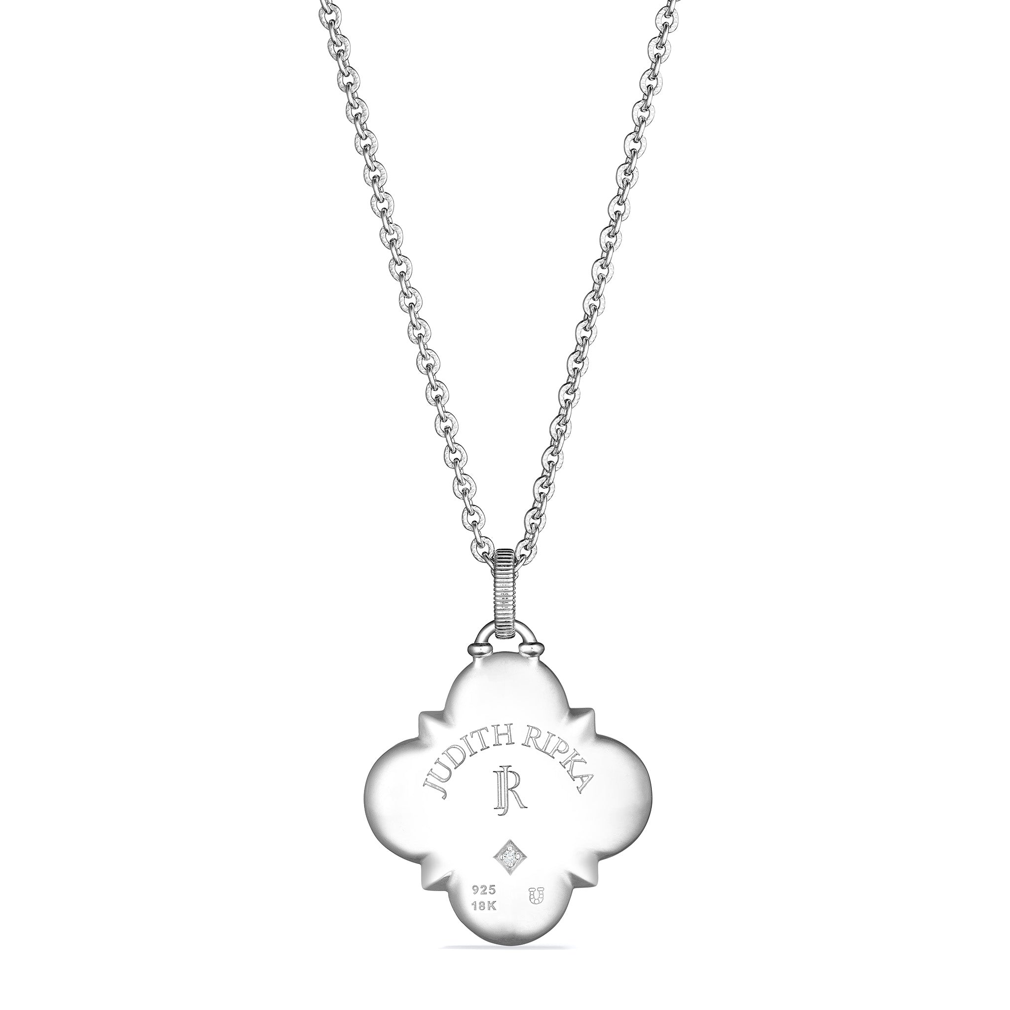 Little Luxuries Long Quatrefoil Hamsa Medallion Necklace with Blue Sapphire, Diamonds and 18K Gold