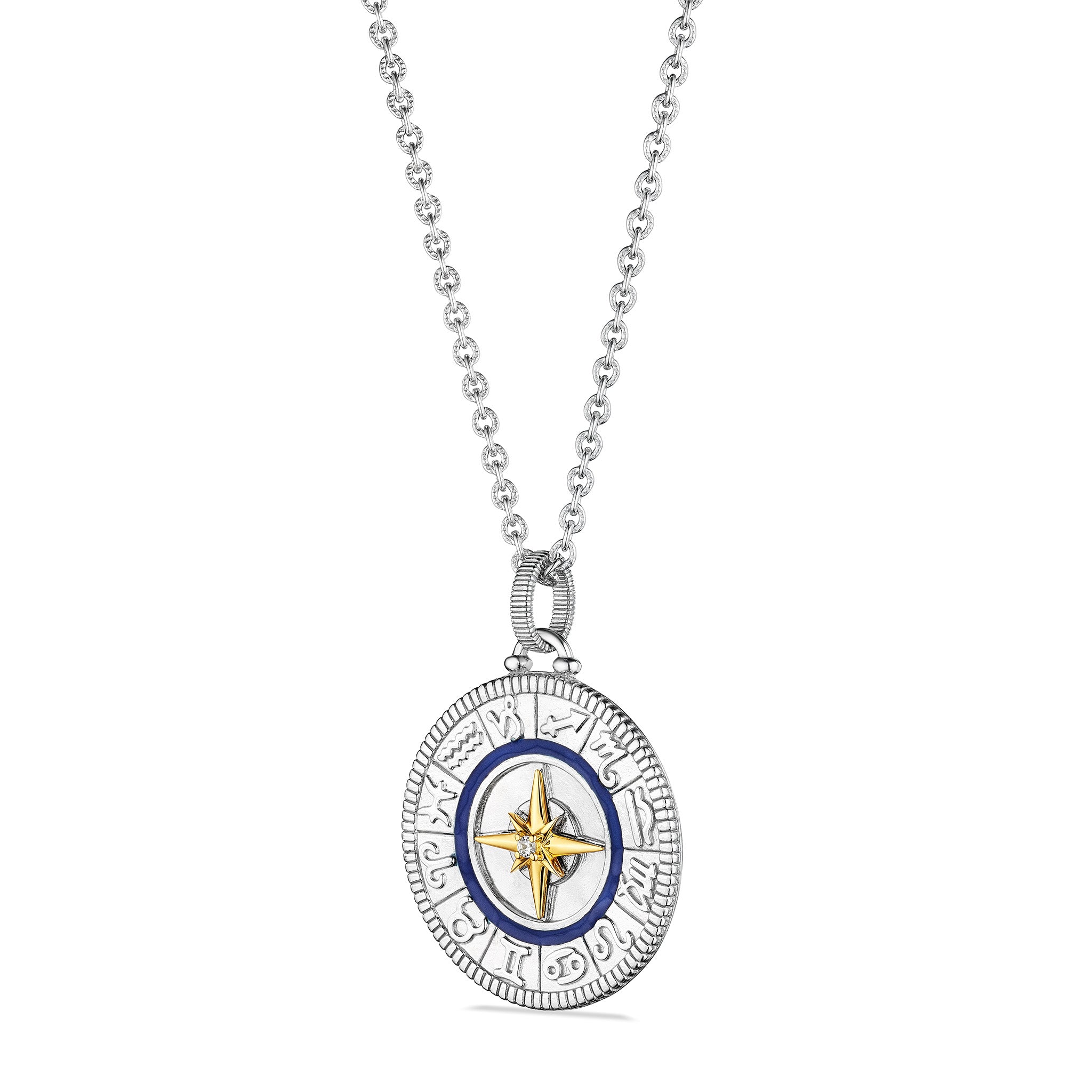 Little Luxuries Long Zodiac Medallion Necklace with Diamonds and 18K Gold